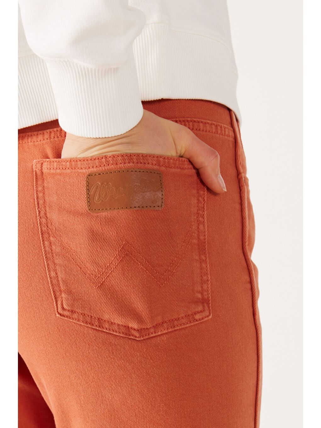 Kahverengi Mom Straight Fit Düz Kesim Yüksek Bel Turuncu Esnek Pantolon-4