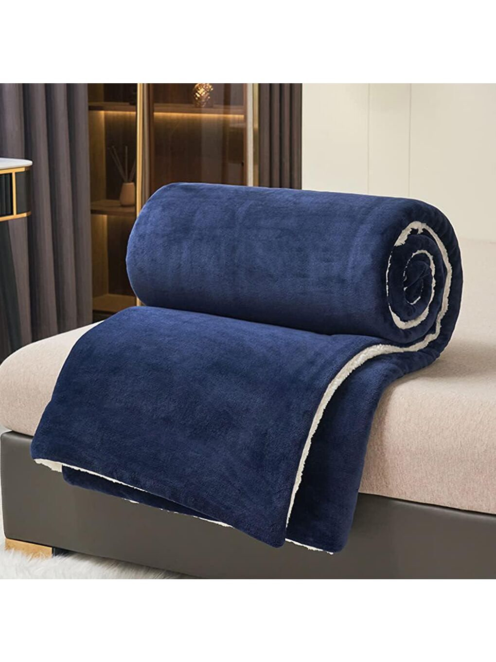 Lacivert Sherpa Polar Battaniye Çift Taraflı Çift Kişilik 220x240 cm-2