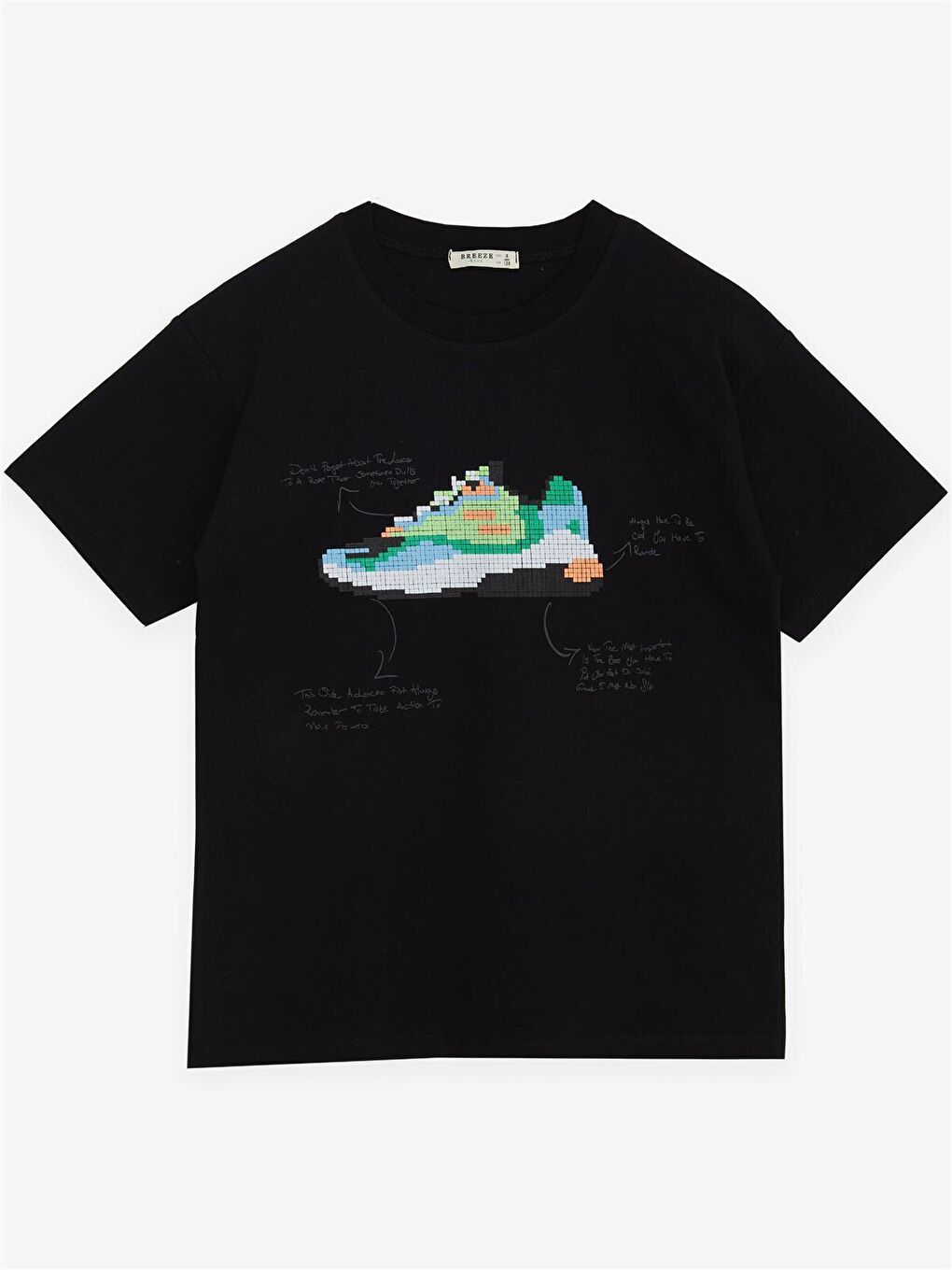 Erkek Çocuk Tişört Renkli Ayakkabı Baskılı Siyah (5-8 Yaş)