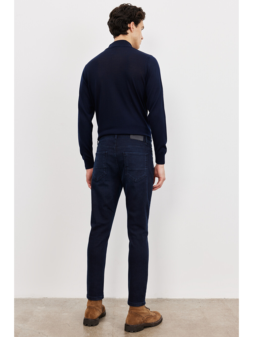 Erkek Koyu Lacivert Trend Slim Fit Dar Kesim 5 Cep Denim Jean Pantolon-4