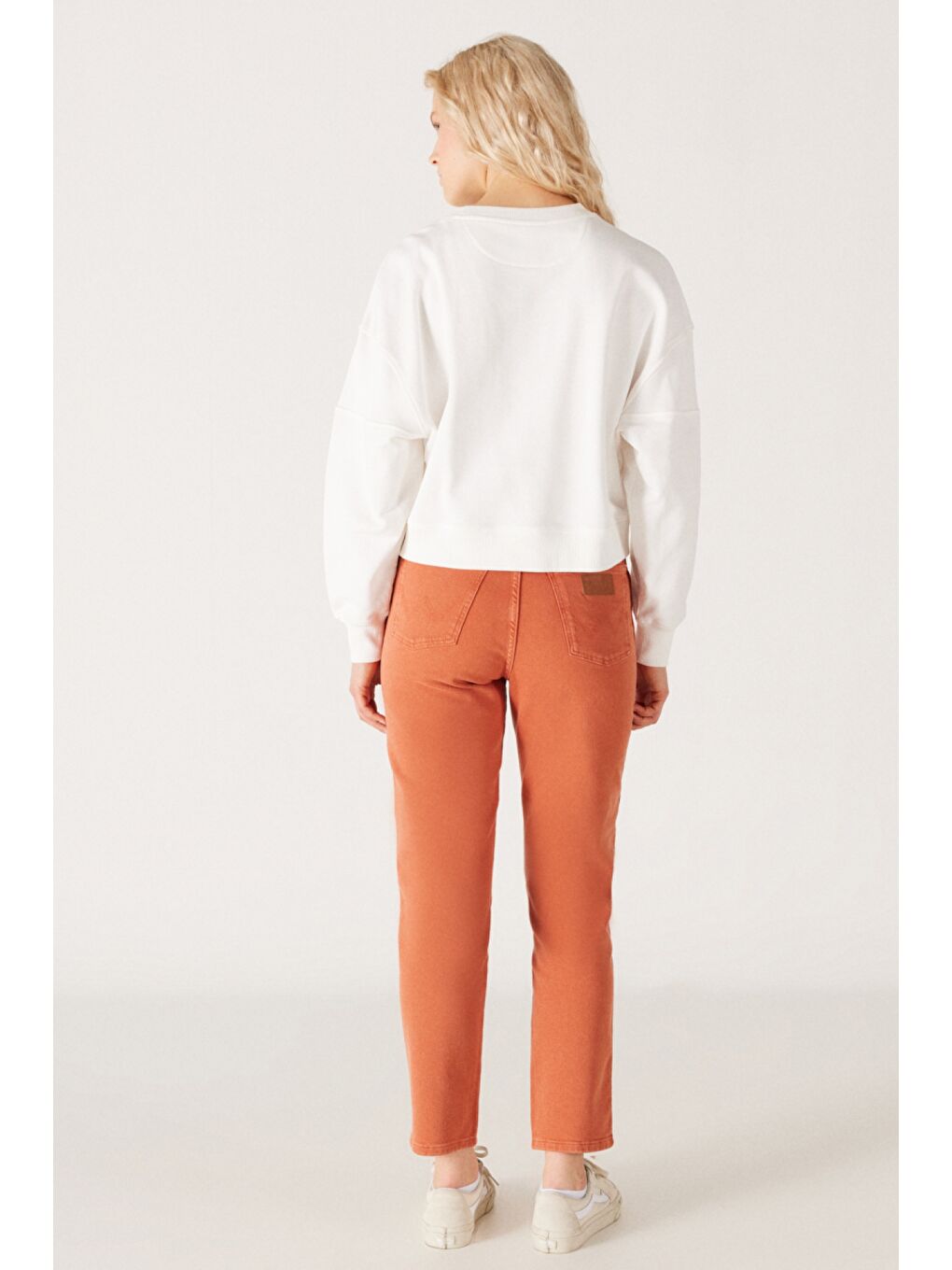 Kahverengi Mom Straight Fit Düz Kesim Yüksek Bel Turuncu Esnek Pantolon-5