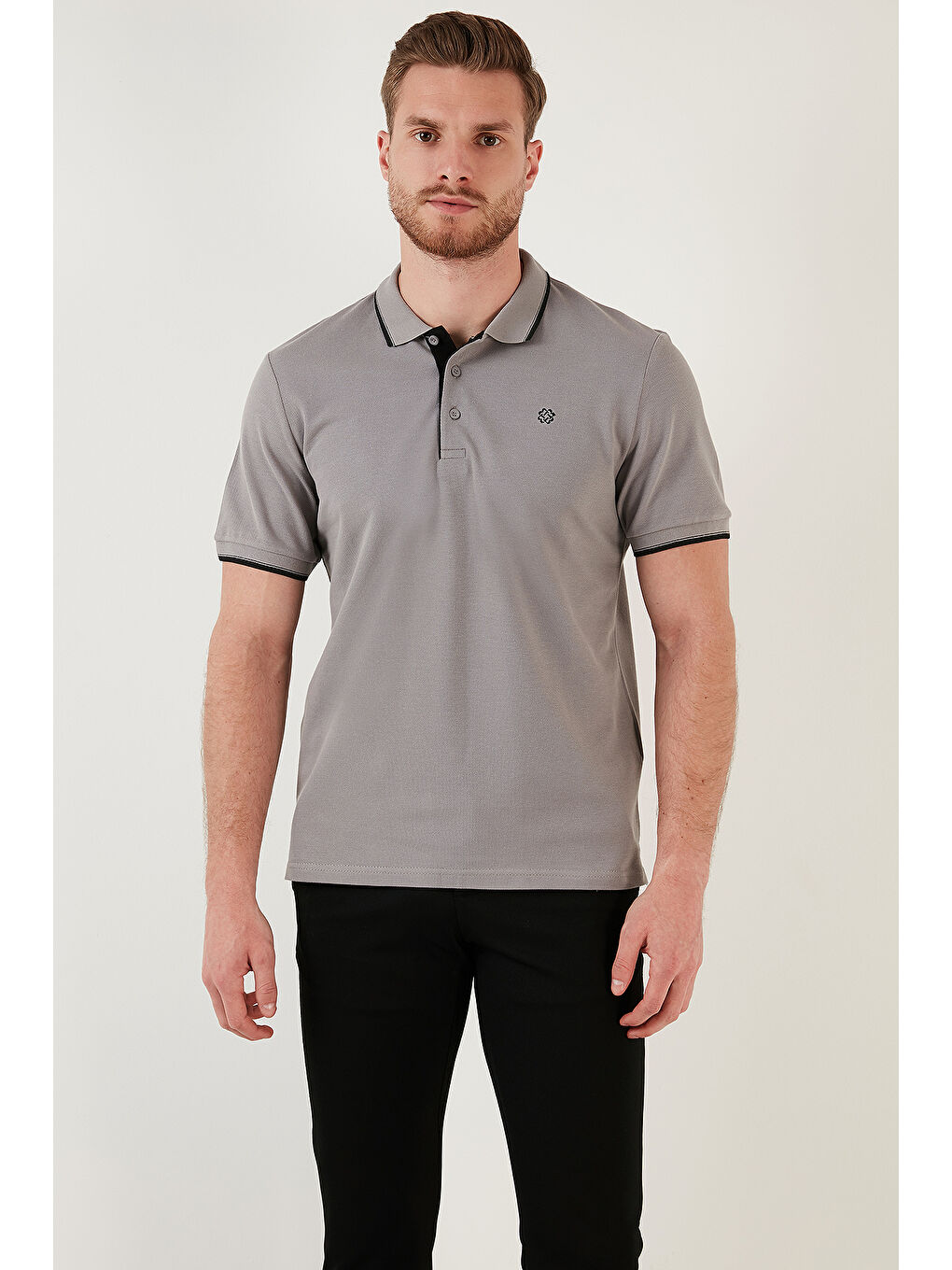 Gri Pamuklu Slim Fit Şerit Detaylı Düğmeli Polo Yaka 3'lü Paket %100 Pamuk Tişört 5902118S3-2