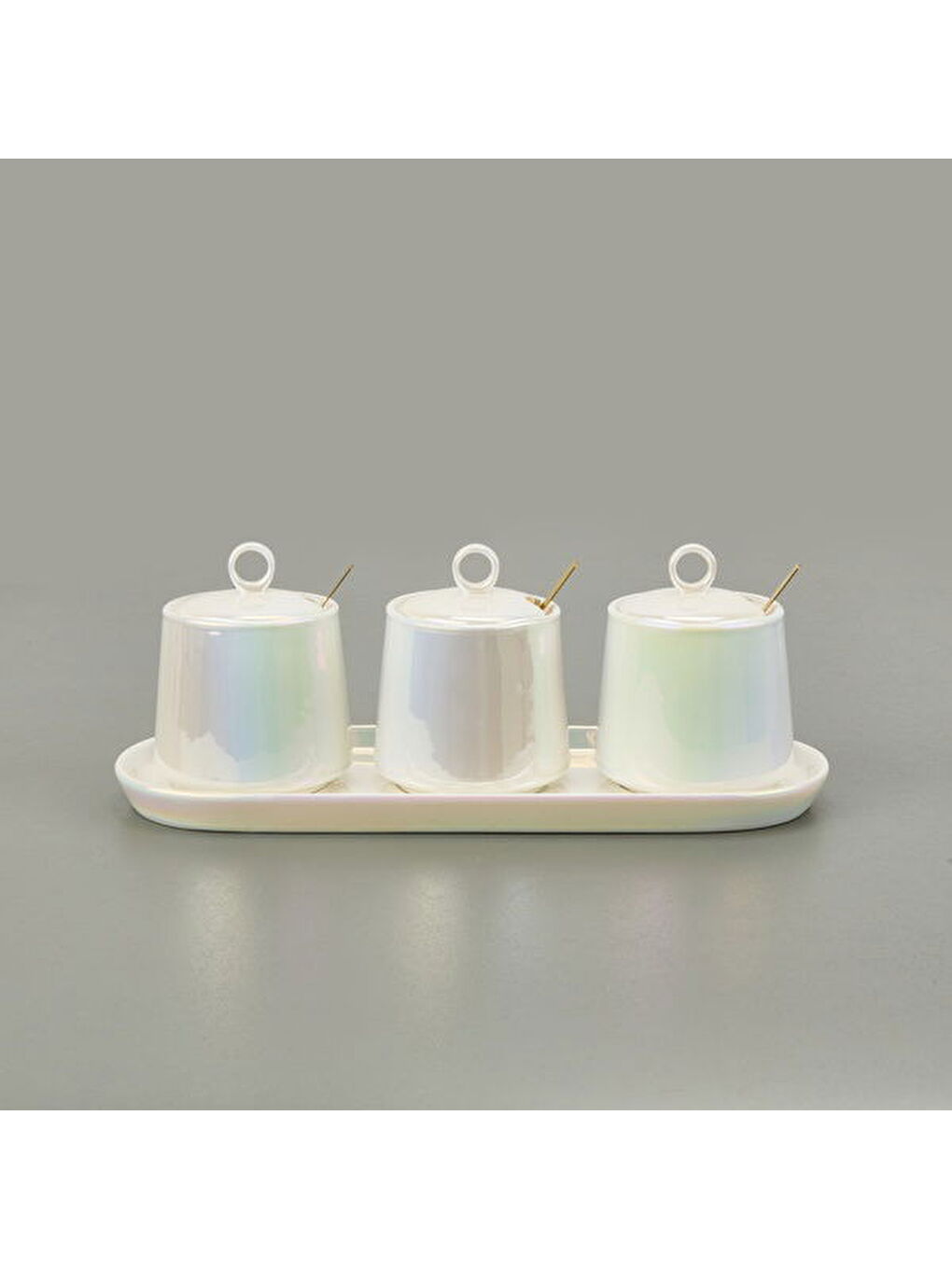 Pearl Porselen 3'lü Tepsili Baharatlık - Beyaz-2