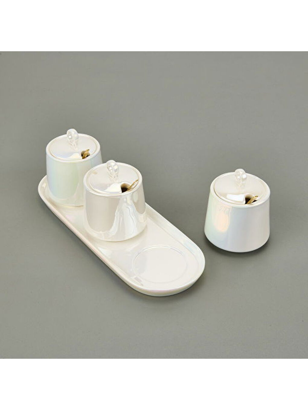 Pearl Porselen 3'lü Tepsili Baharatlık - Beyaz-3