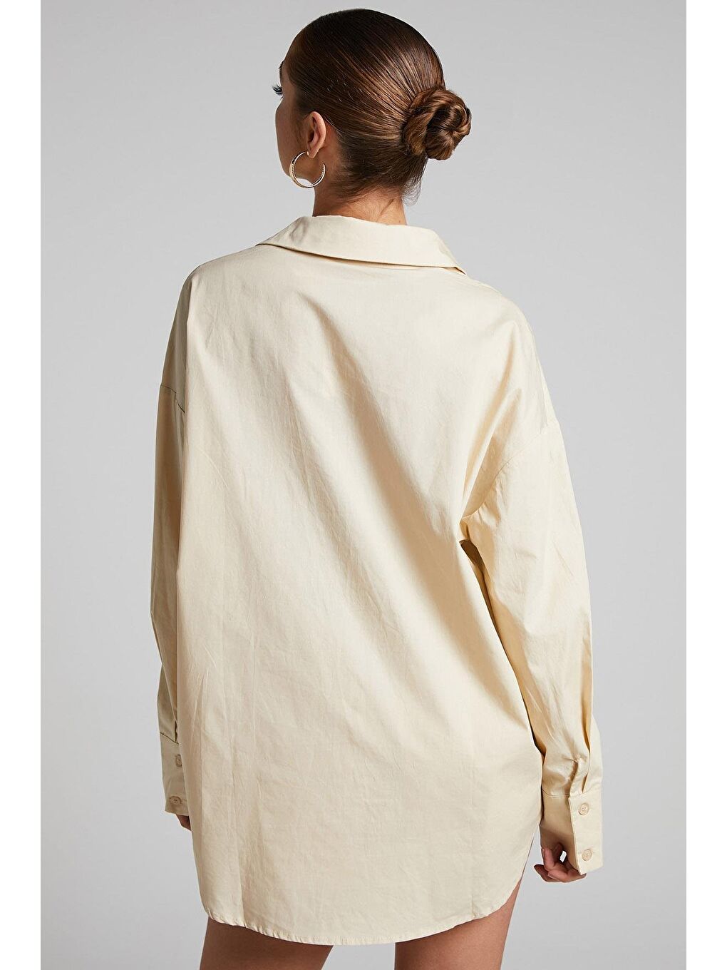 Bej Oversize Basic Kadın Gömlek Mg1794-5