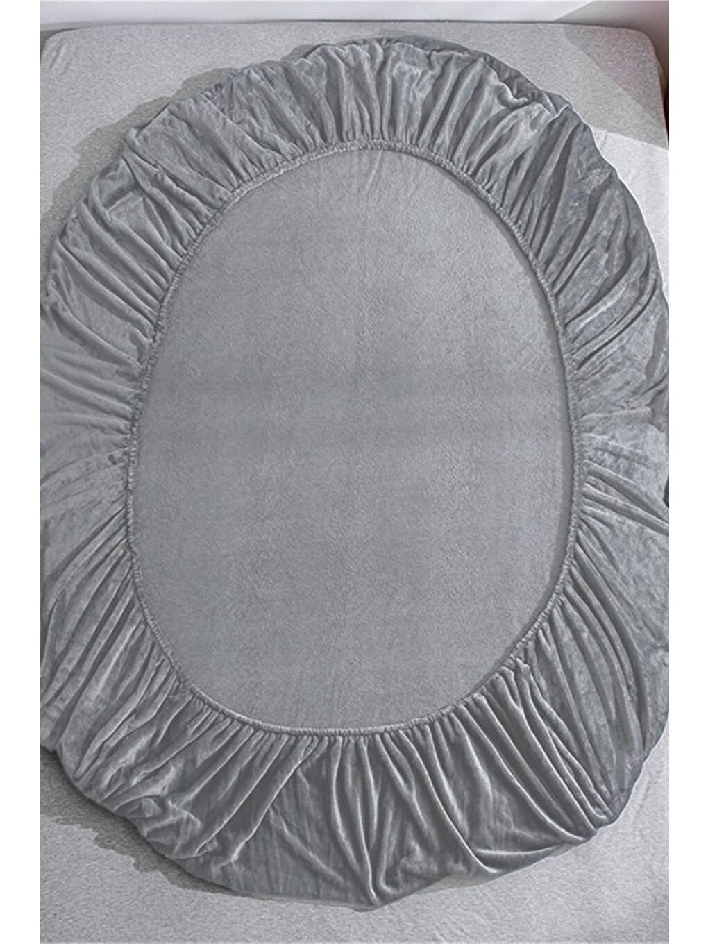 Gri Kadife Kumaş Çift Kişilik Fitted Lastikli Çarşaf Takımı 160x200+30 cm-3