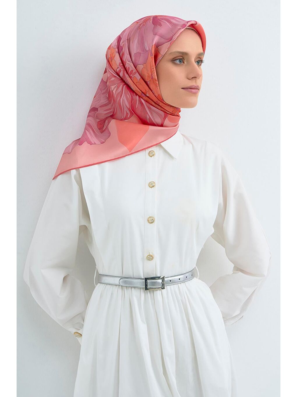 Turuncu Saf İpek Sura Eşarp 9529D 55-1