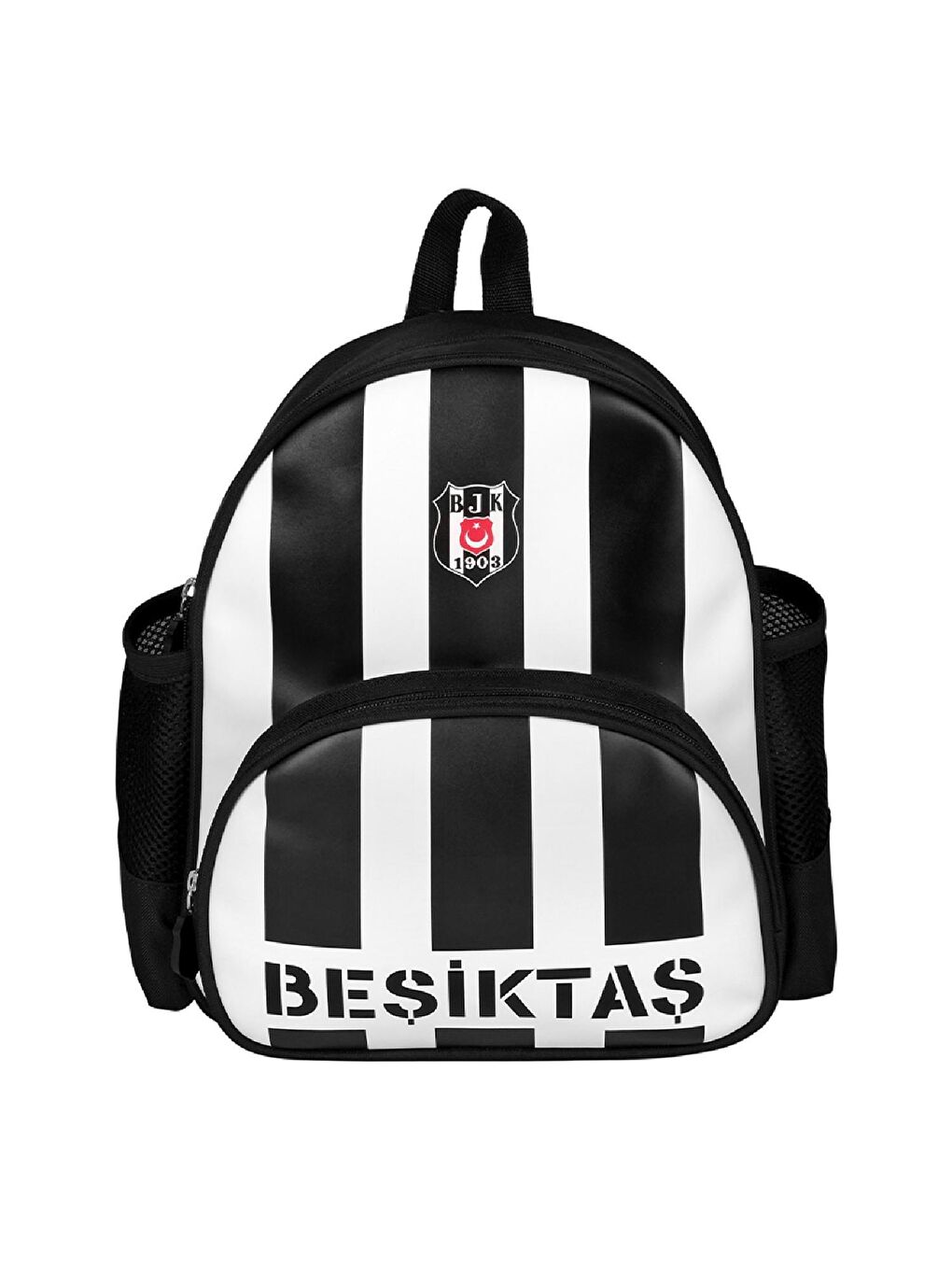 Beşiktaş Siyah-Beyaz 2 Bölmeli  Çubuklu Suni Deri Anaokulu Çantası (24353)