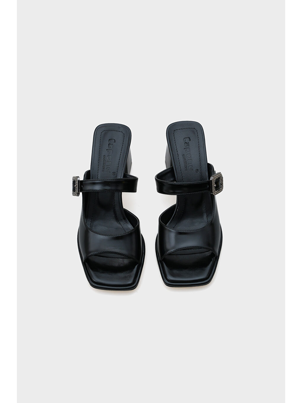 Siyah Monika Küt Burunlu Orta Topuklu Taşlı Tokalı Kadın Terlik-6