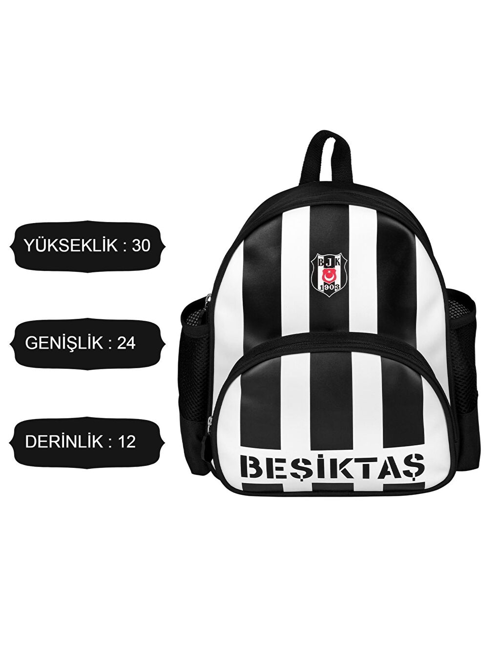 Beşiktaş Siyah-Beyaz 2 Bölmeli  Çubuklu Suni Deri Anaokulu Çantası (24353) - 1