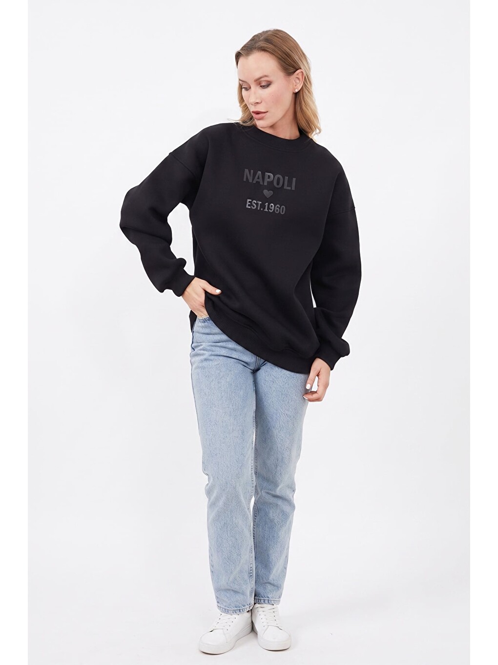 Siyah Napoli Baskılı Oversize Sweatshirt-1