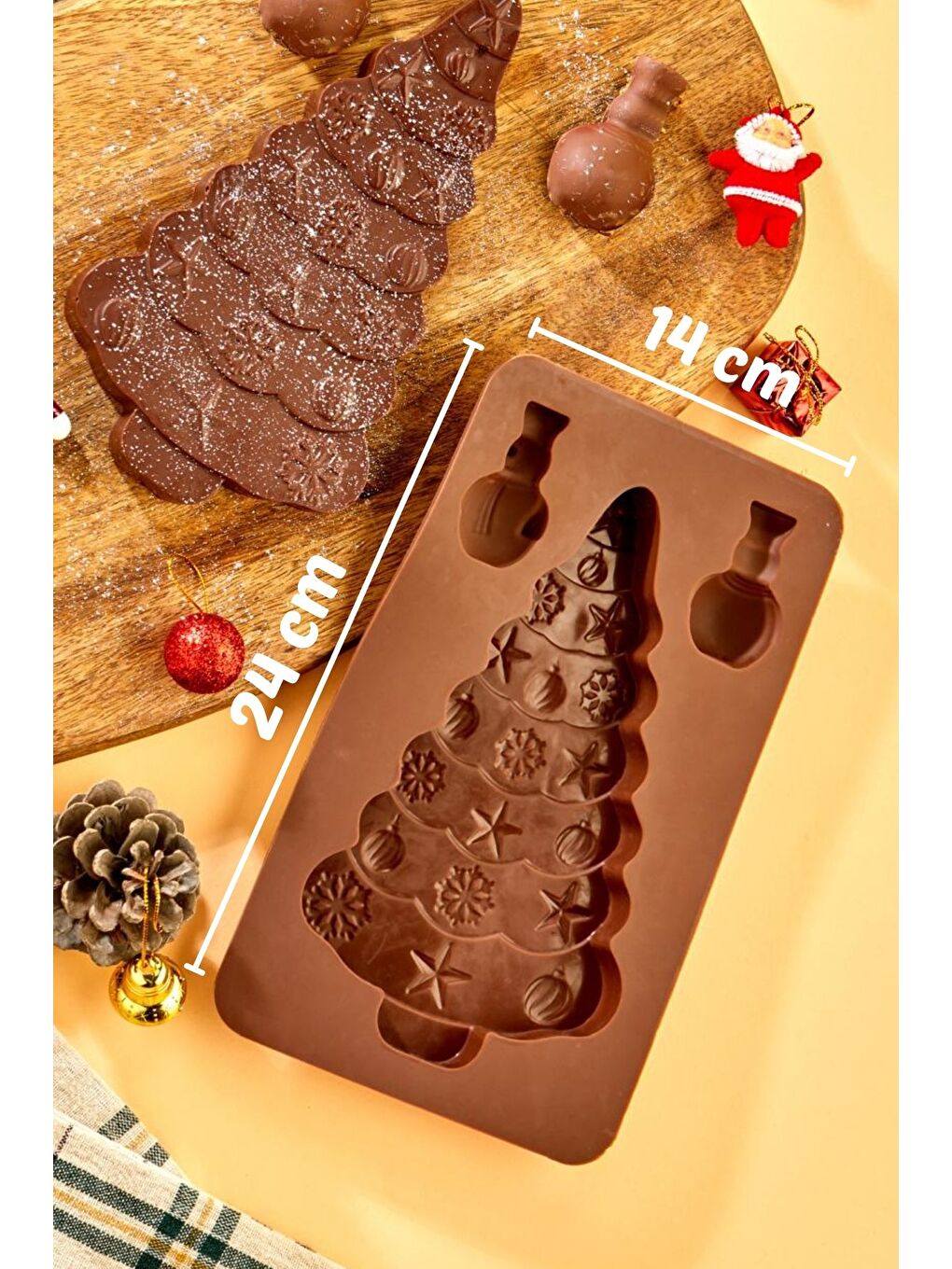 Yeşil Yılbaşı Ağacı Temalı Silikon Dubai Çikolatası Kalıbı-3