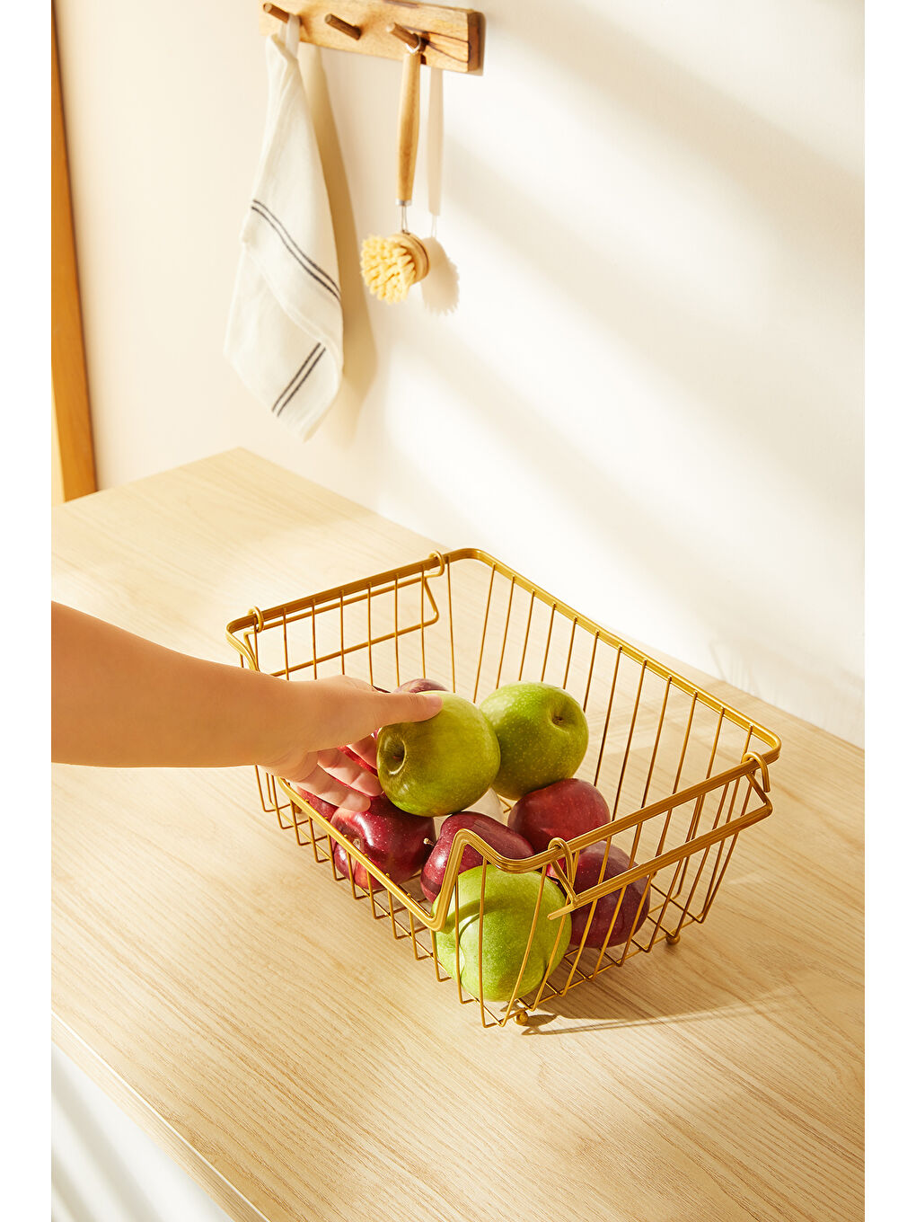 Sarı Altın Renk Metal Sepet 32 x 22 x 16 cm-3