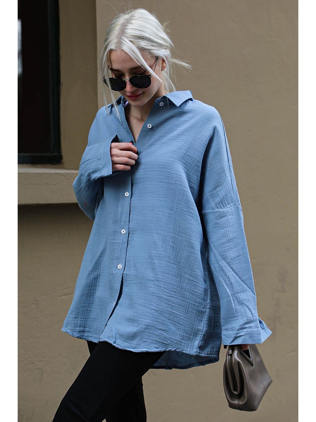 Mavi Muslin Kumaş Basic Kadın Gömlek Mg1660-5