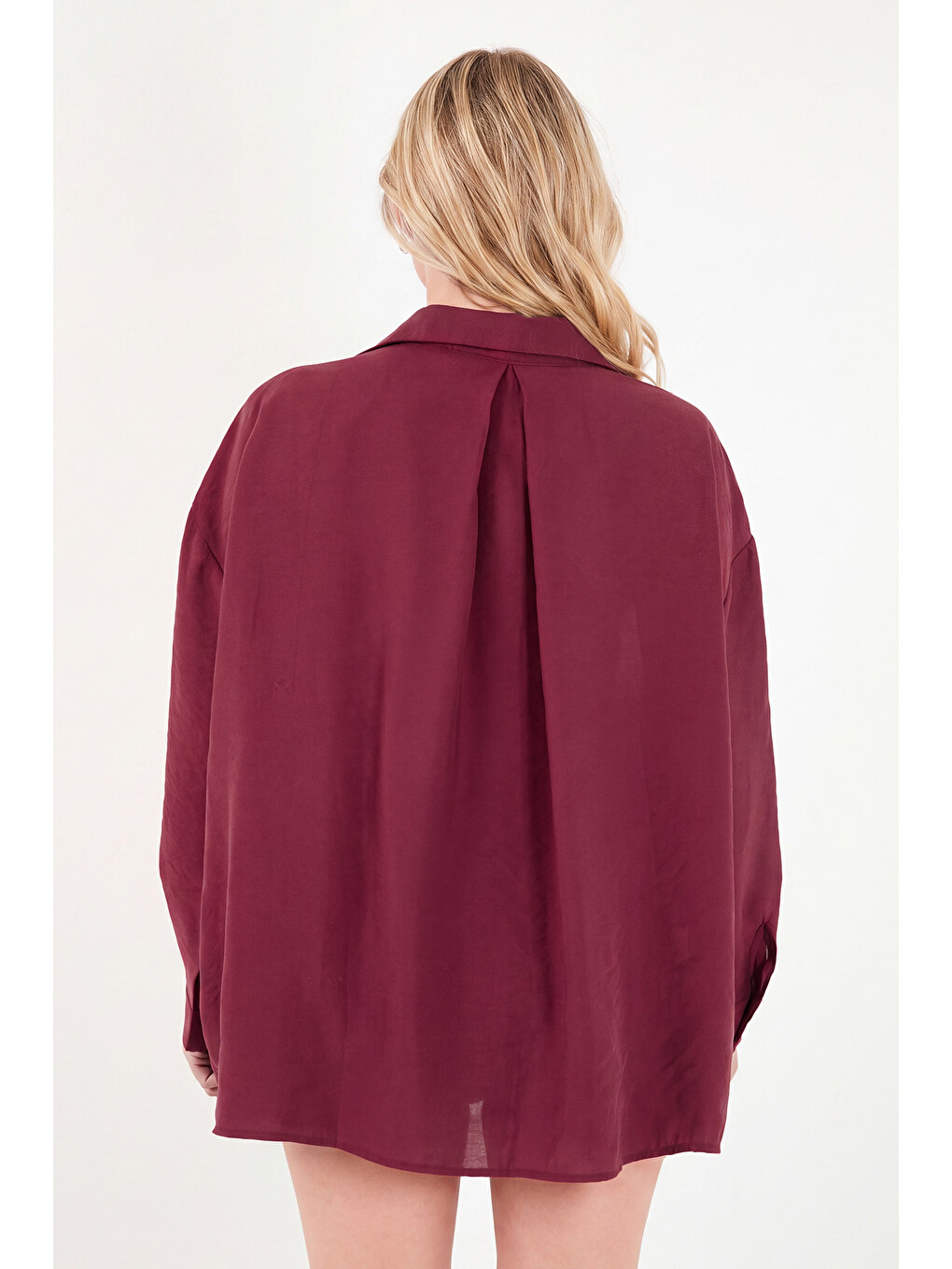 Bordo Modal Oversize Fit Uzun Kollu Kadın Gömlek 6834612-6