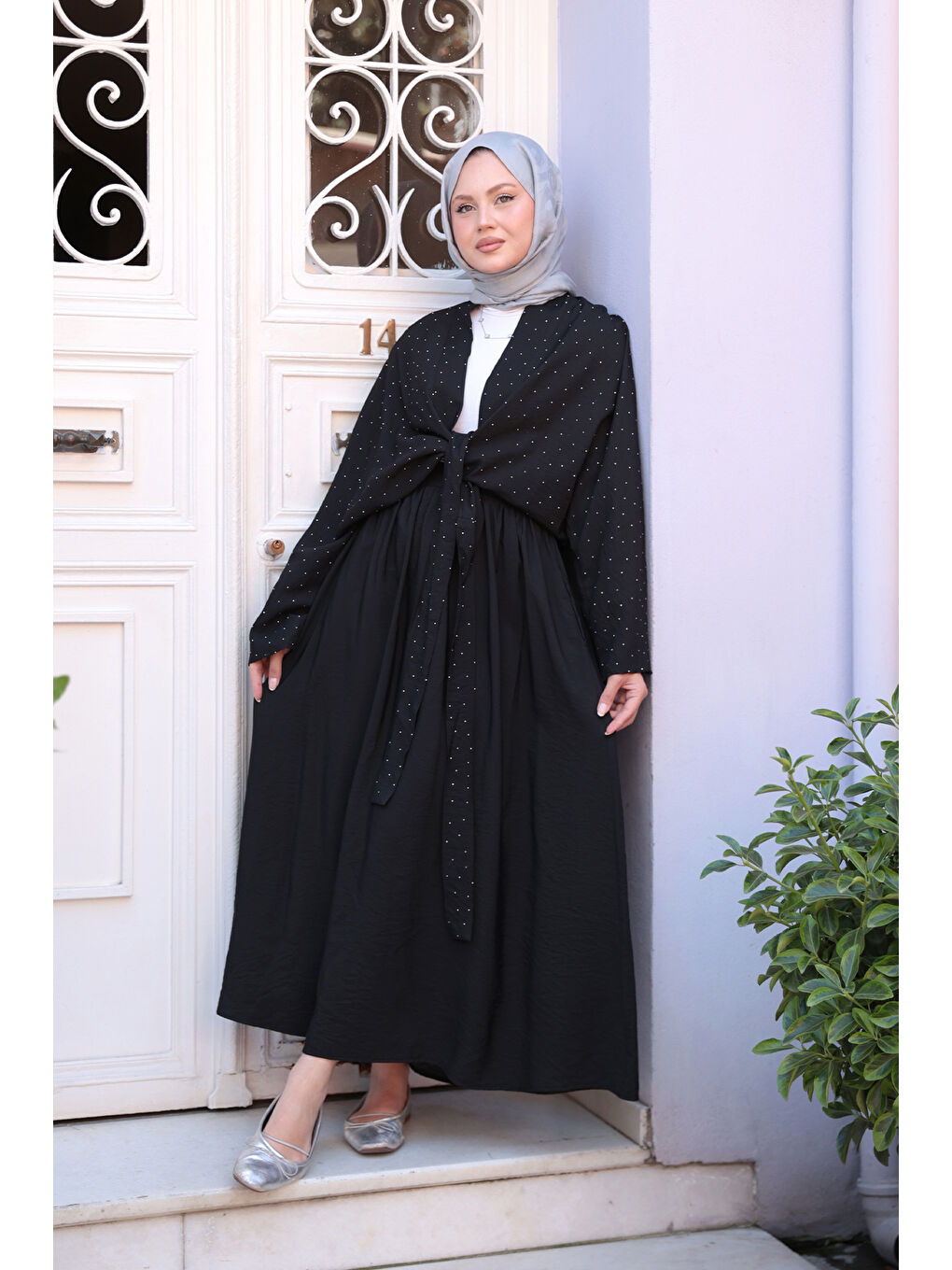 Kadın Taş Detay Bağlamalı Takım Siyah-1