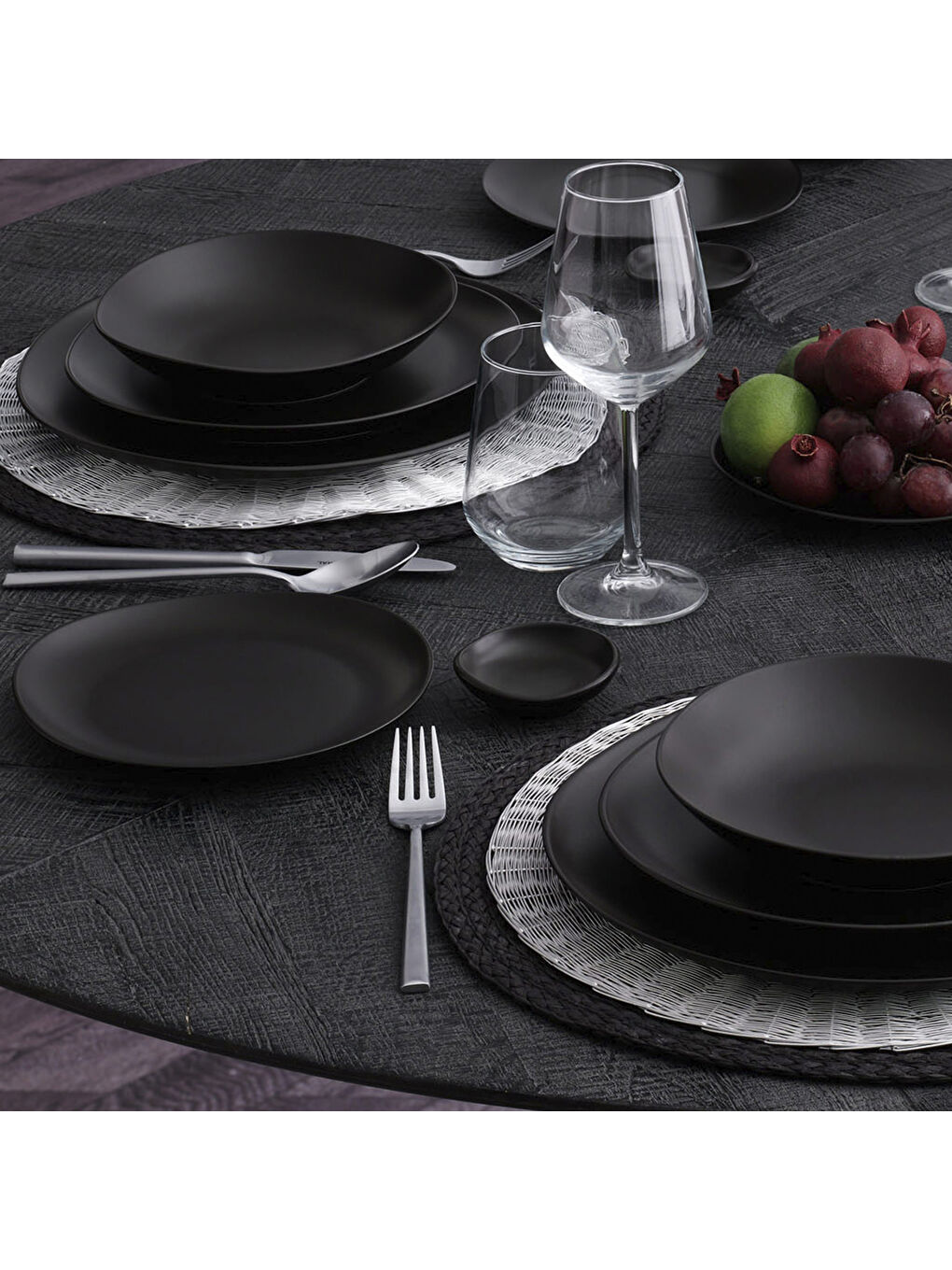 Ekru Roden 18 Parça 4 Kişilik Bone Yemek  Takımı - Bodrum Siyah-1