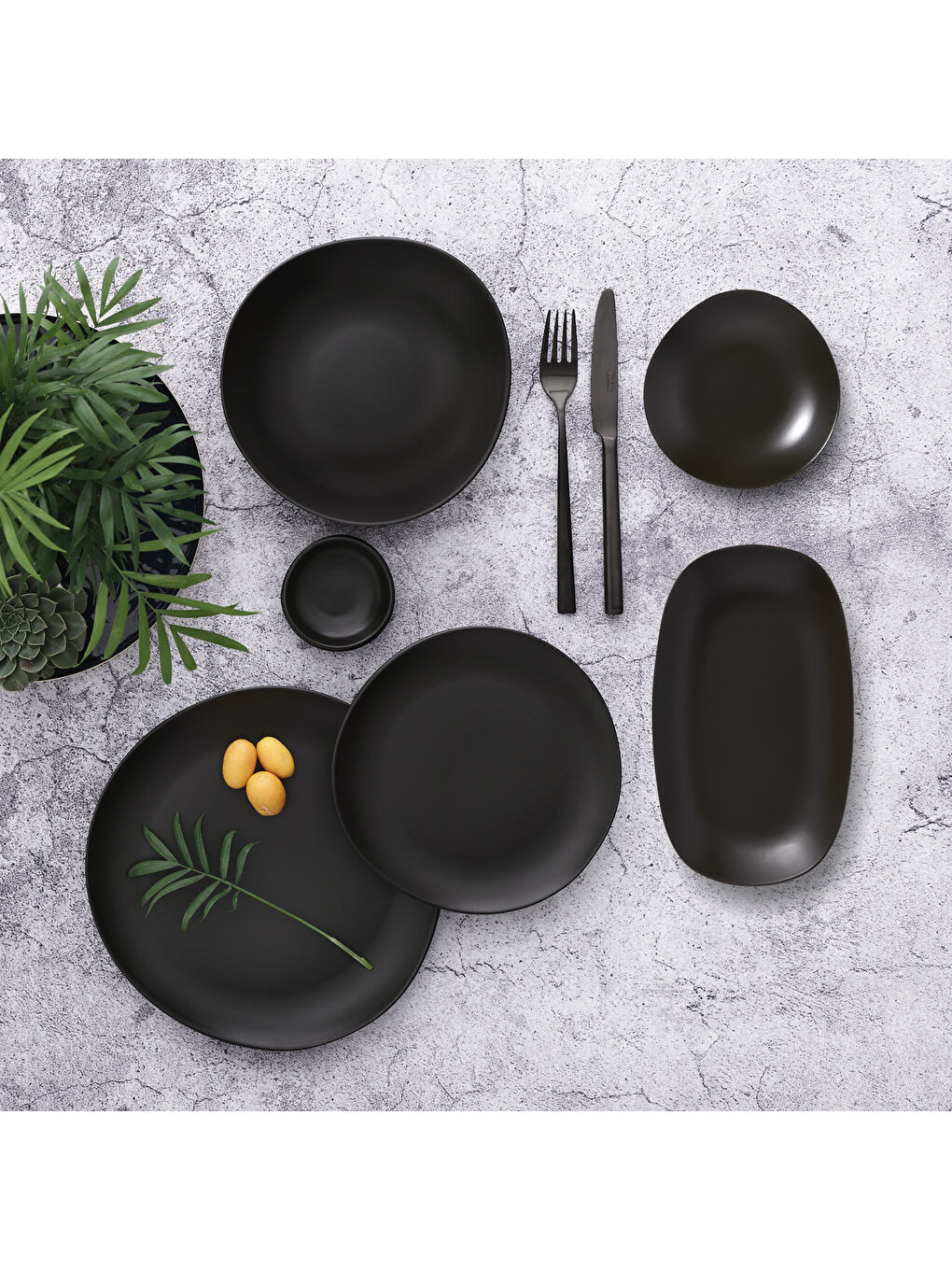 Ekru Roden 18 Parça 4 Kişilik Bone Yemek  Takımı - Bodrum Siyah-2
