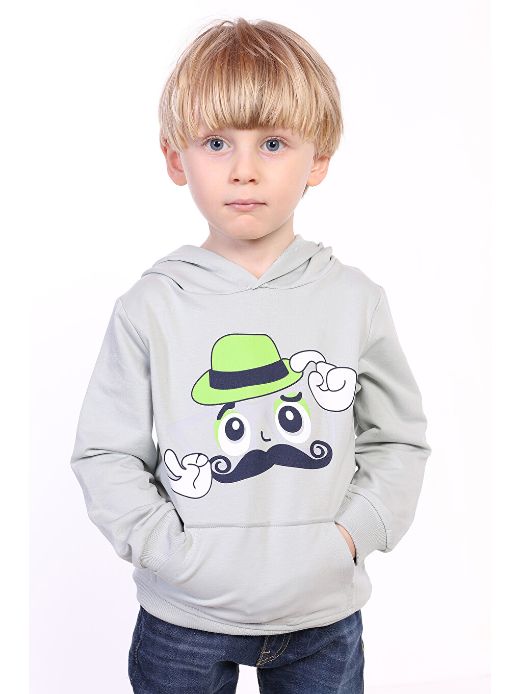 Gri Erkek Çocuk Köpek Baskılı Sweatshirt
