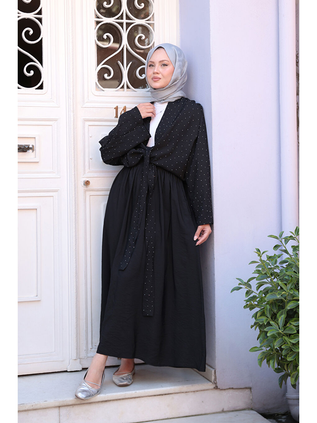 Kadın Taş Detay Bağlamalı Takım Siyah-2