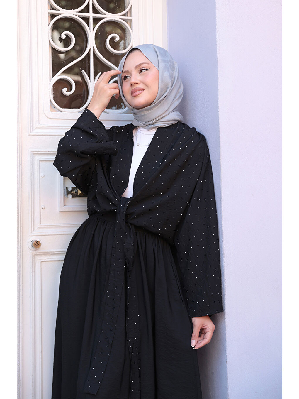 Kadın Taş Detay Bağlamalı Takım Siyah-3