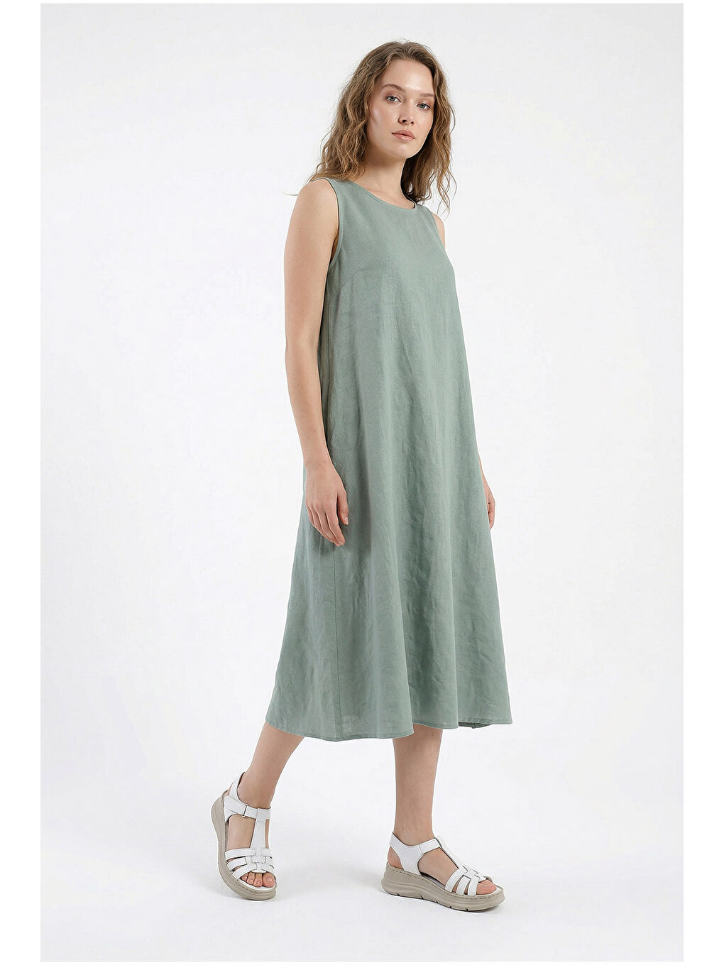 Beyaz Kadın CANLI BEYAZ Cırt Bantlı Dolgu Topuk Hakiki Deri Sandalet-2