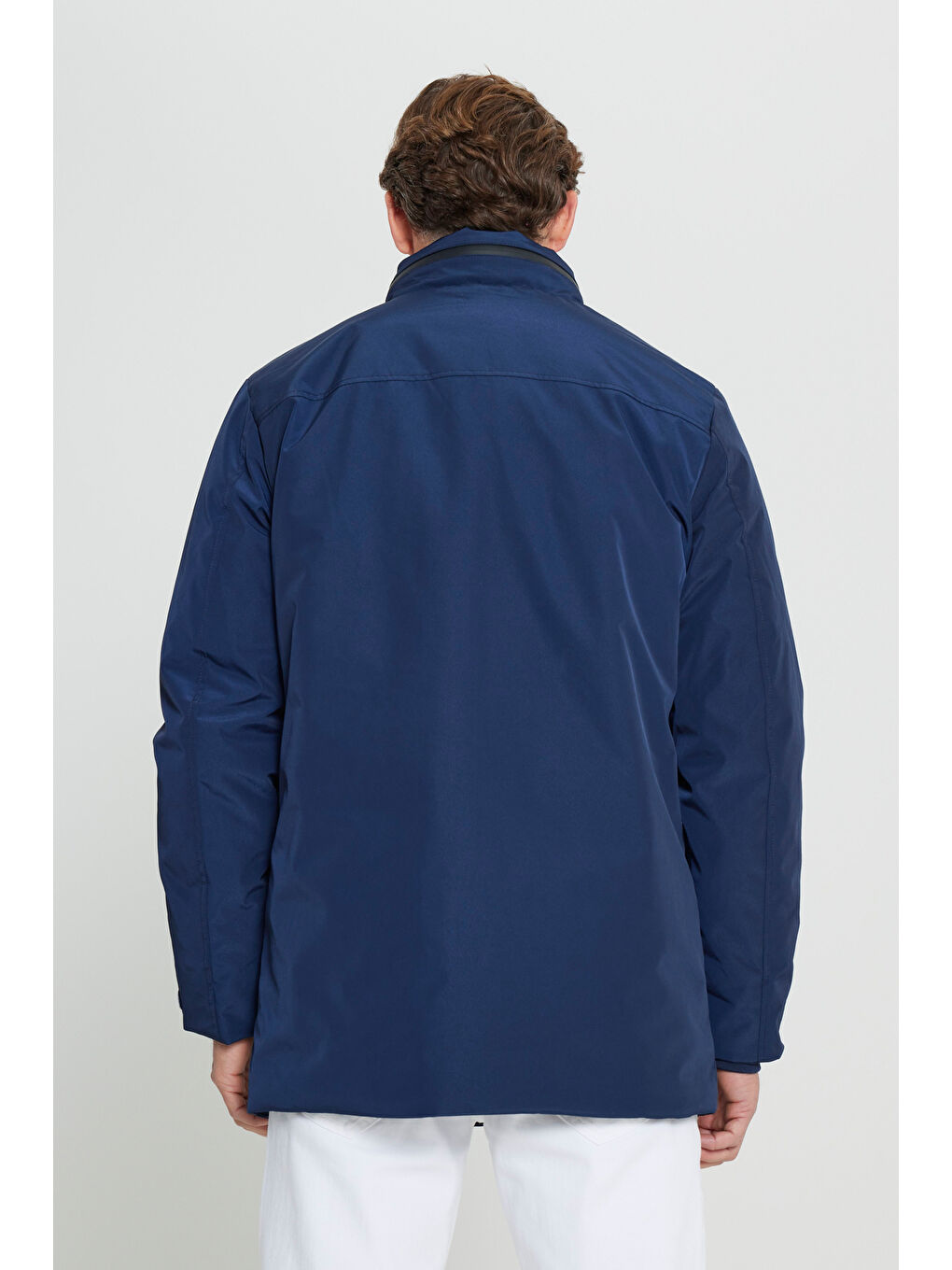 Erkek Lacivert Standart Fit Çıkma Kapüşonlu Vücut Isısı Ölçen Termometreli Kaban-6