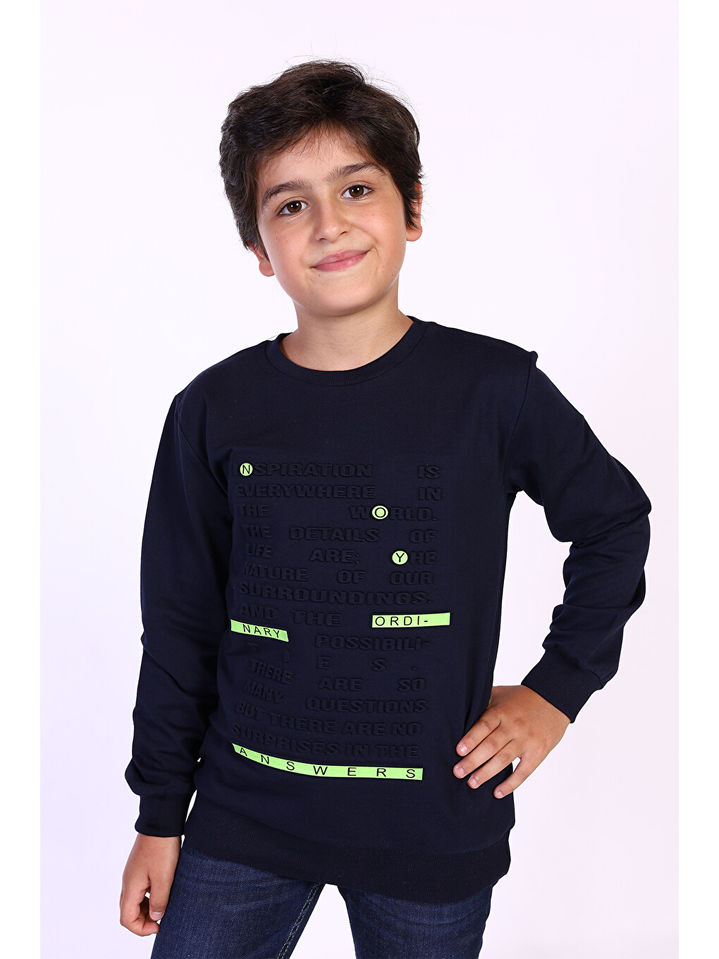 Lacivert Erkek Çocuk Kabartma Baskılı Sweatshirt