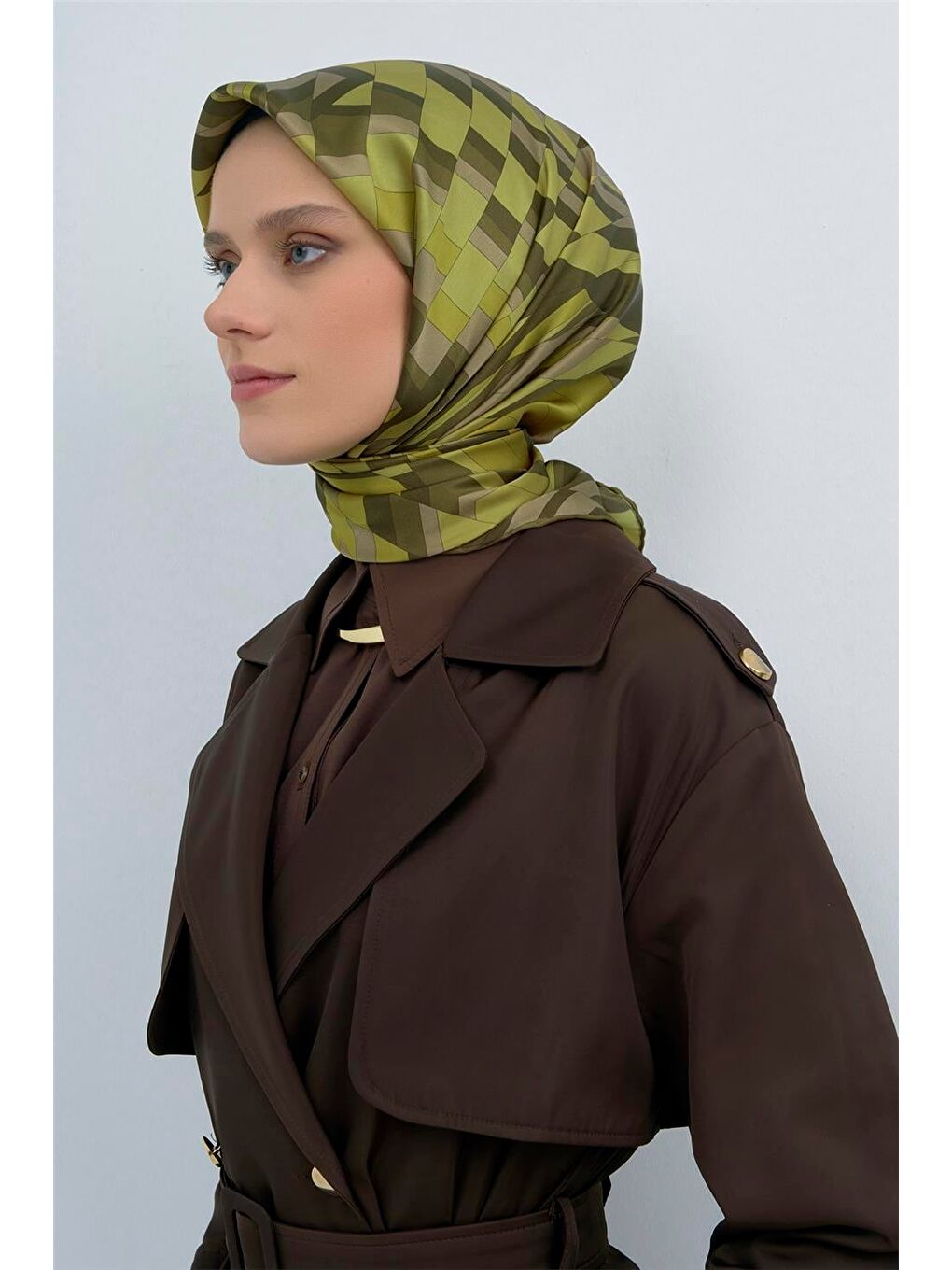 Haki Saf İpek Sura Eşarp 9507D 52-2