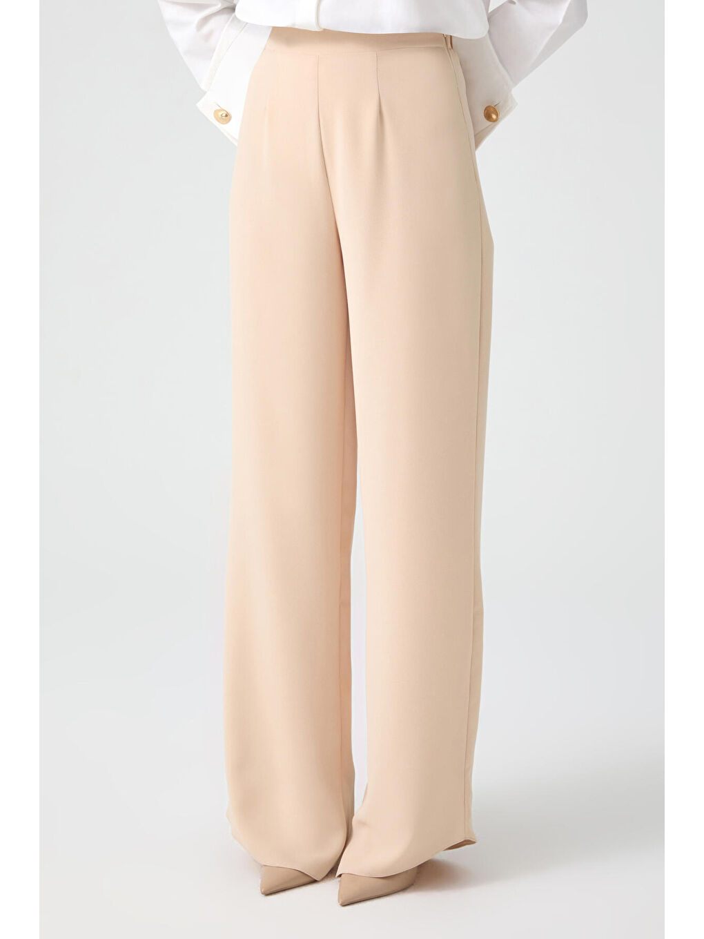 Bej Bol Paça Krep Pantolon-2