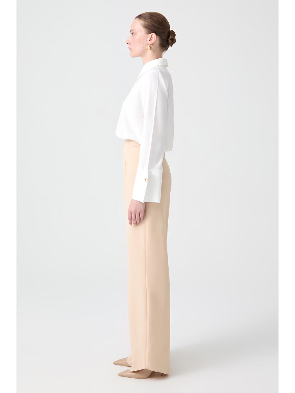 Bej Bol Paça Krep Pantolon-3