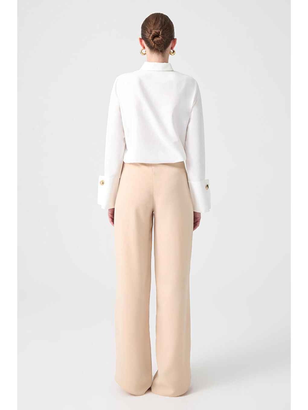 Bej Bol Paça Krep Pantolon-4