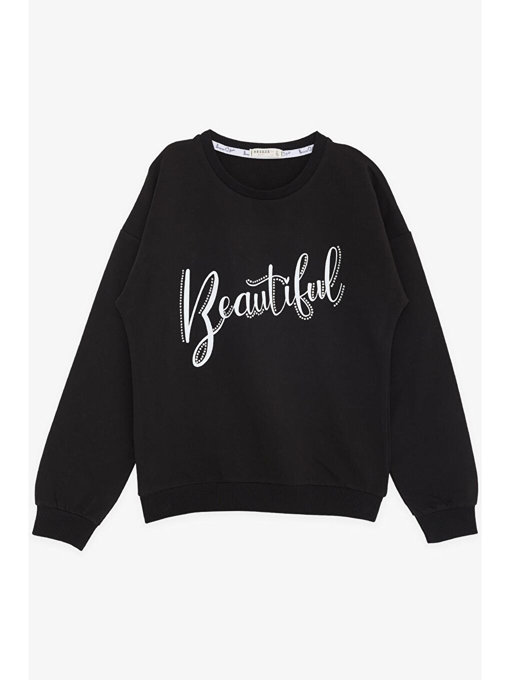 Kız Çocuk Sweatshirt Taşlı Yazı Baskılı Siyah (10 Yaş)