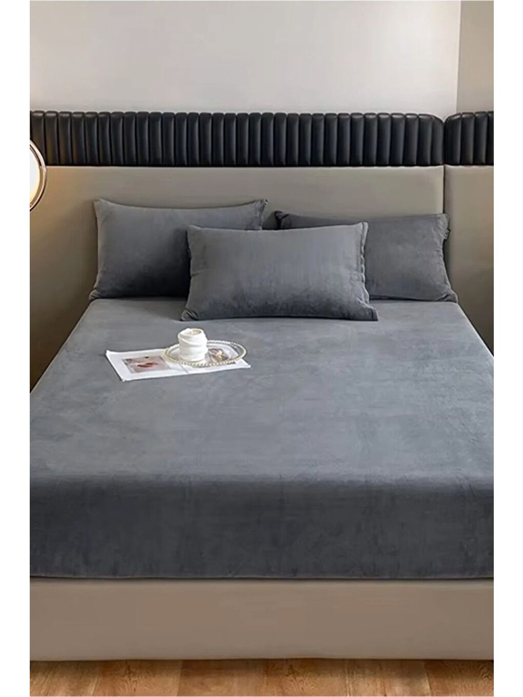 Antrasit Kışlık Tek Kişilik Kadife Lastikli Çarşaf 100x200+30-1