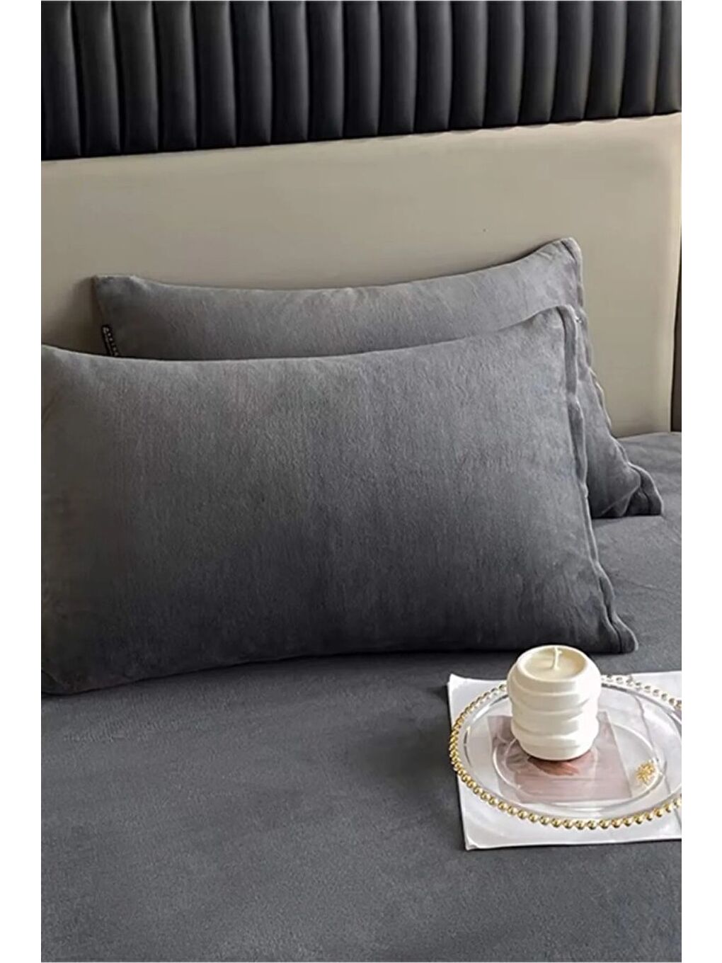 Antrasit Kışlık Tek Kişilik Kadife Lastikli Çarşaf 100x200+30-2