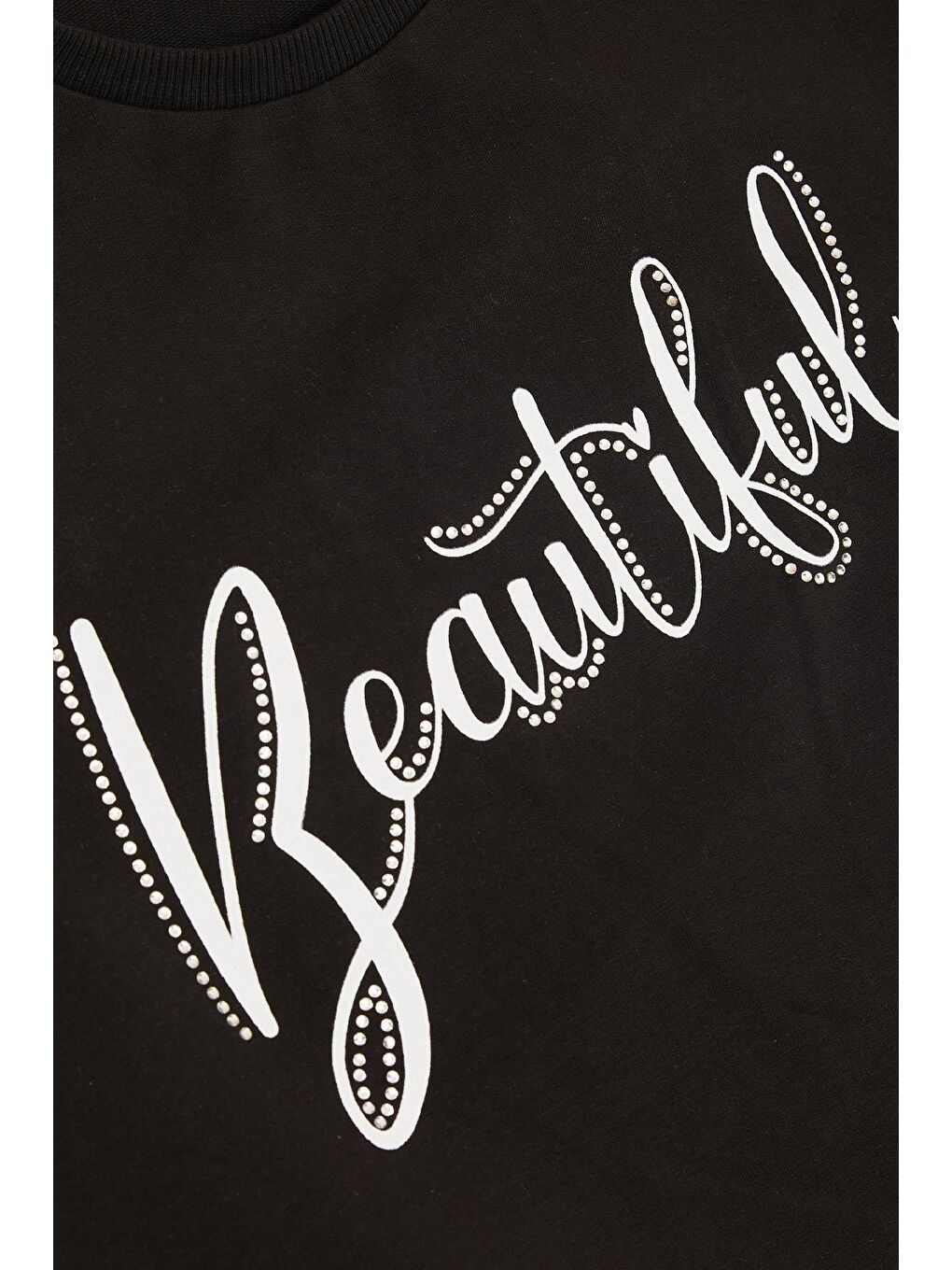 Kız Çocuk Sweatshirt Taşlı Yazı Baskılı Siyah (10 Yaş)-2