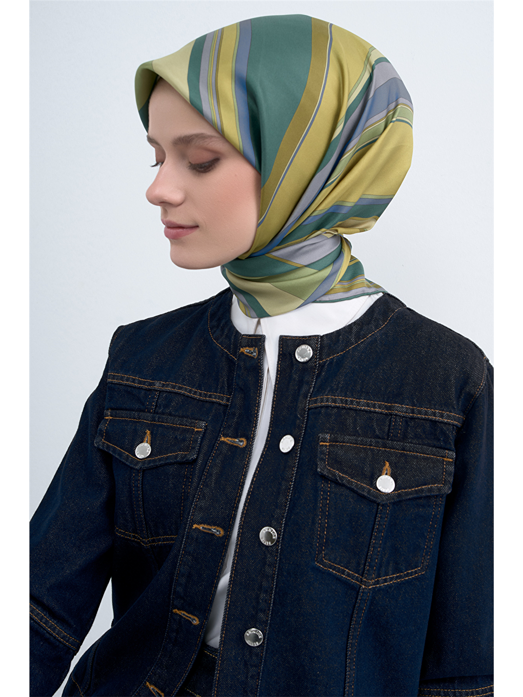 Yeşil Saf İpek Twill Eşarp 9514D 54-1