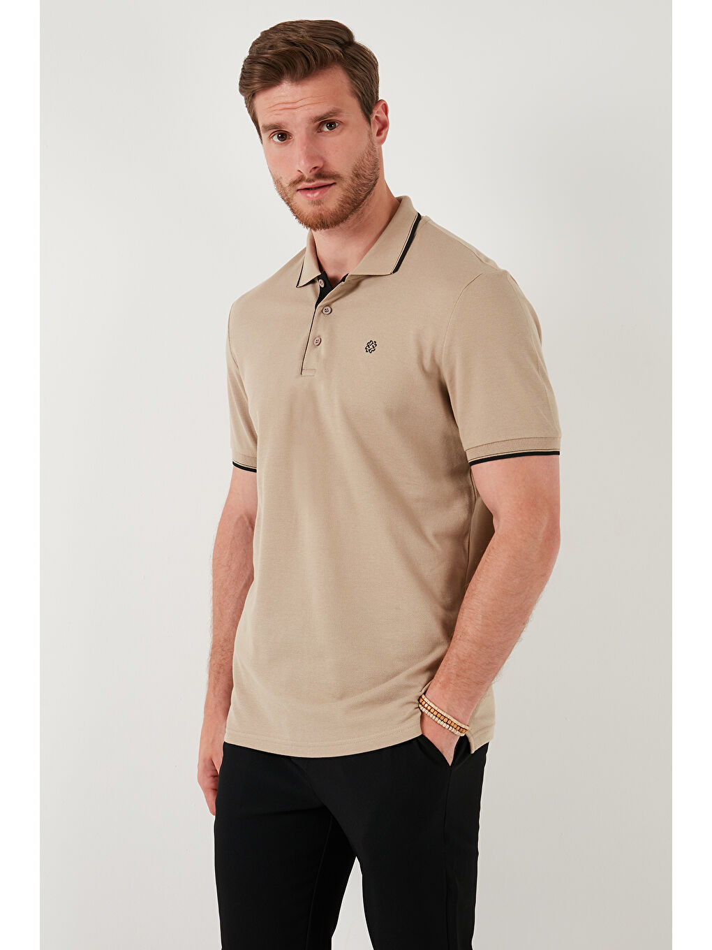 Siyah Pamuklu Slim Fit Şerit Detaylı Düğmeli Polo Yaka 4'lü Paket %100 Pamuk Tişört 5902118S4-3