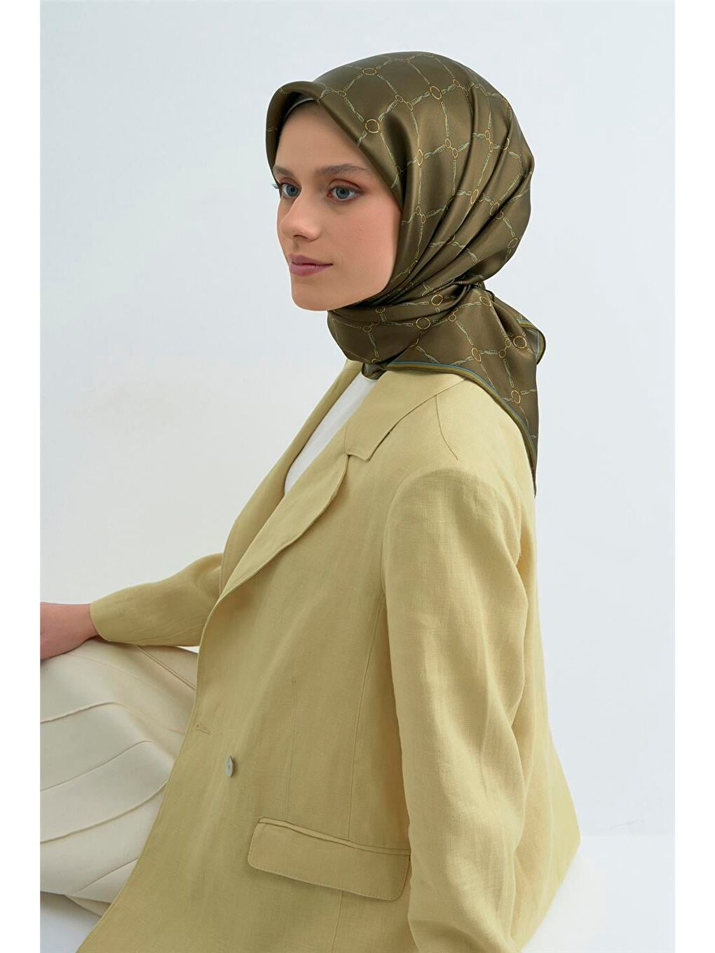 Haki Saf İpek Sura Eşarp 9538D 04-1