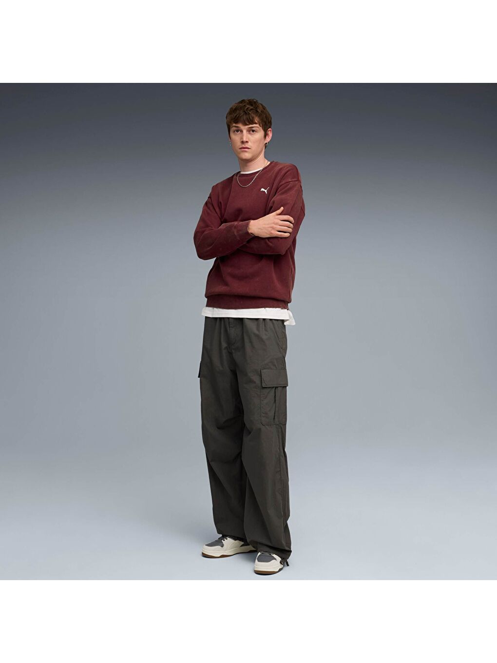 Bordo ESSENTIALS Elevated Erkek Geniş Kesim SWEATSHIRT-1