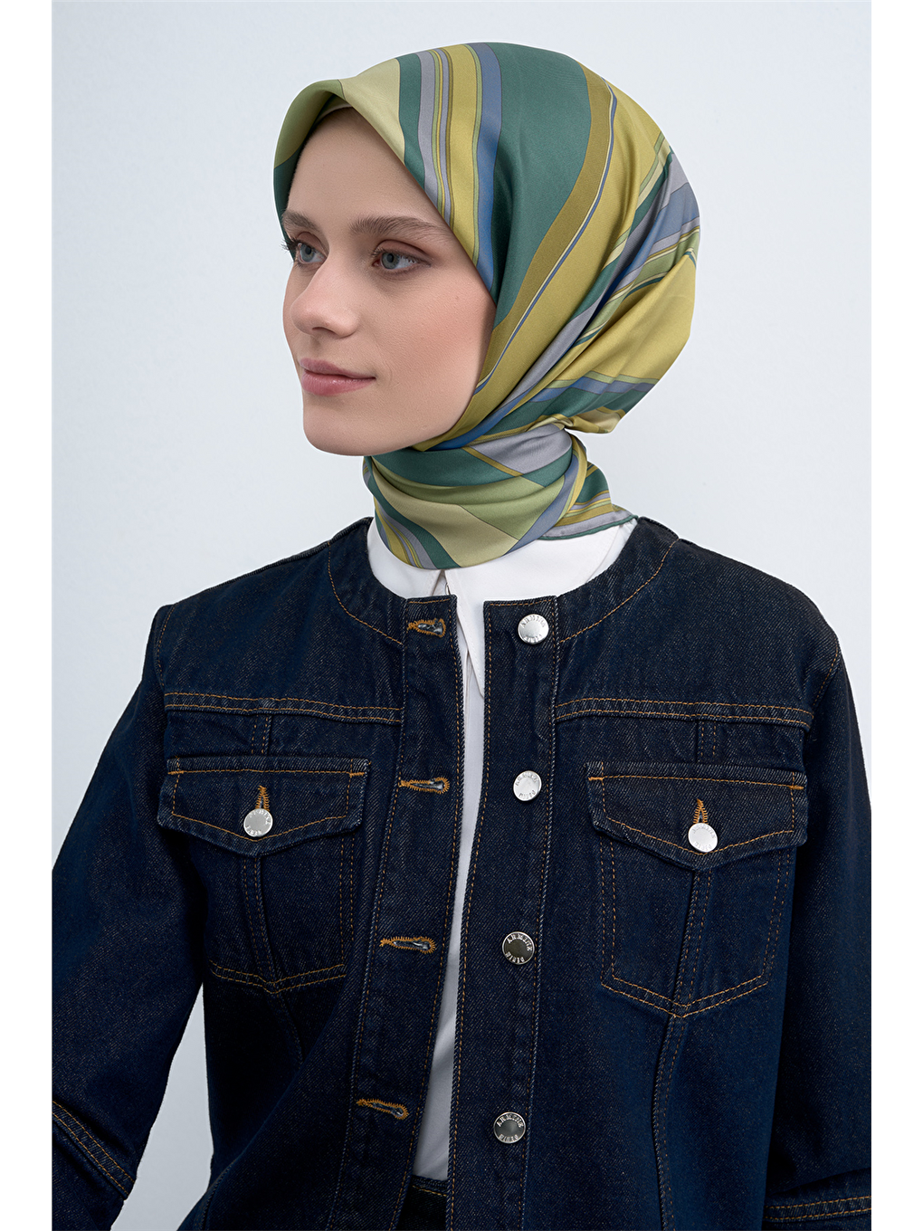 Yeşil Saf İpek Twill Eşarp 9514D 54-2