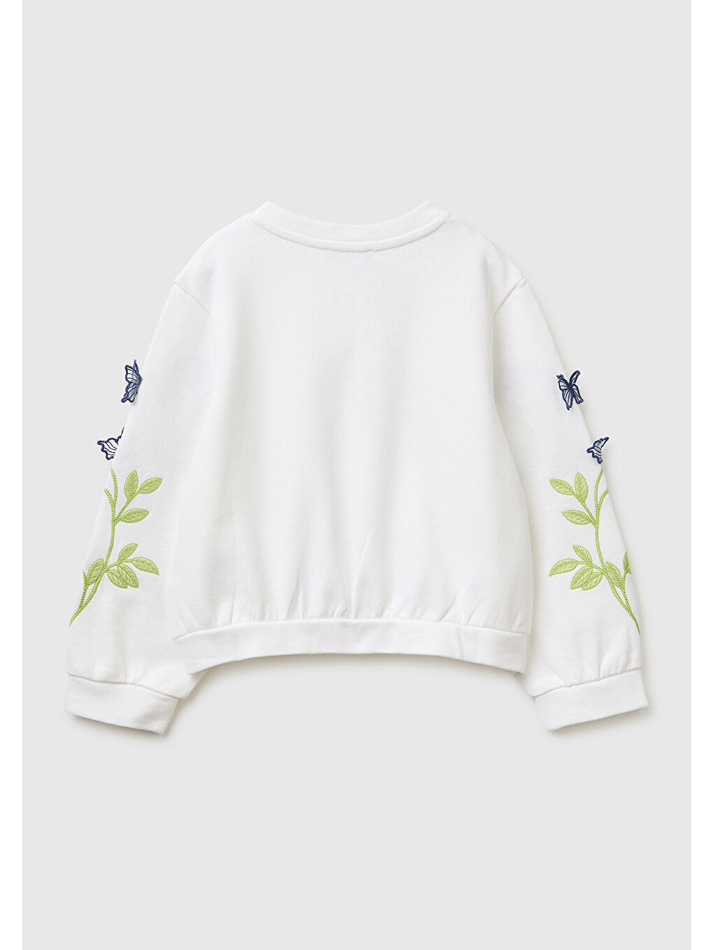 Kız Çocuk Beyaz Kolları İşleme Detaylı Fermuarlı Bisiklet Yaka Sweatshirt-1