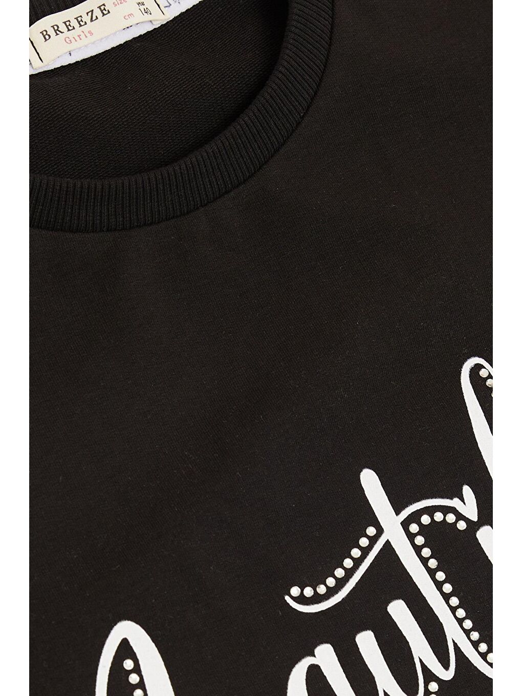 Kız Çocuk Sweatshirt Taşlı Yazı Baskılı Siyah (10 Yaş)-3