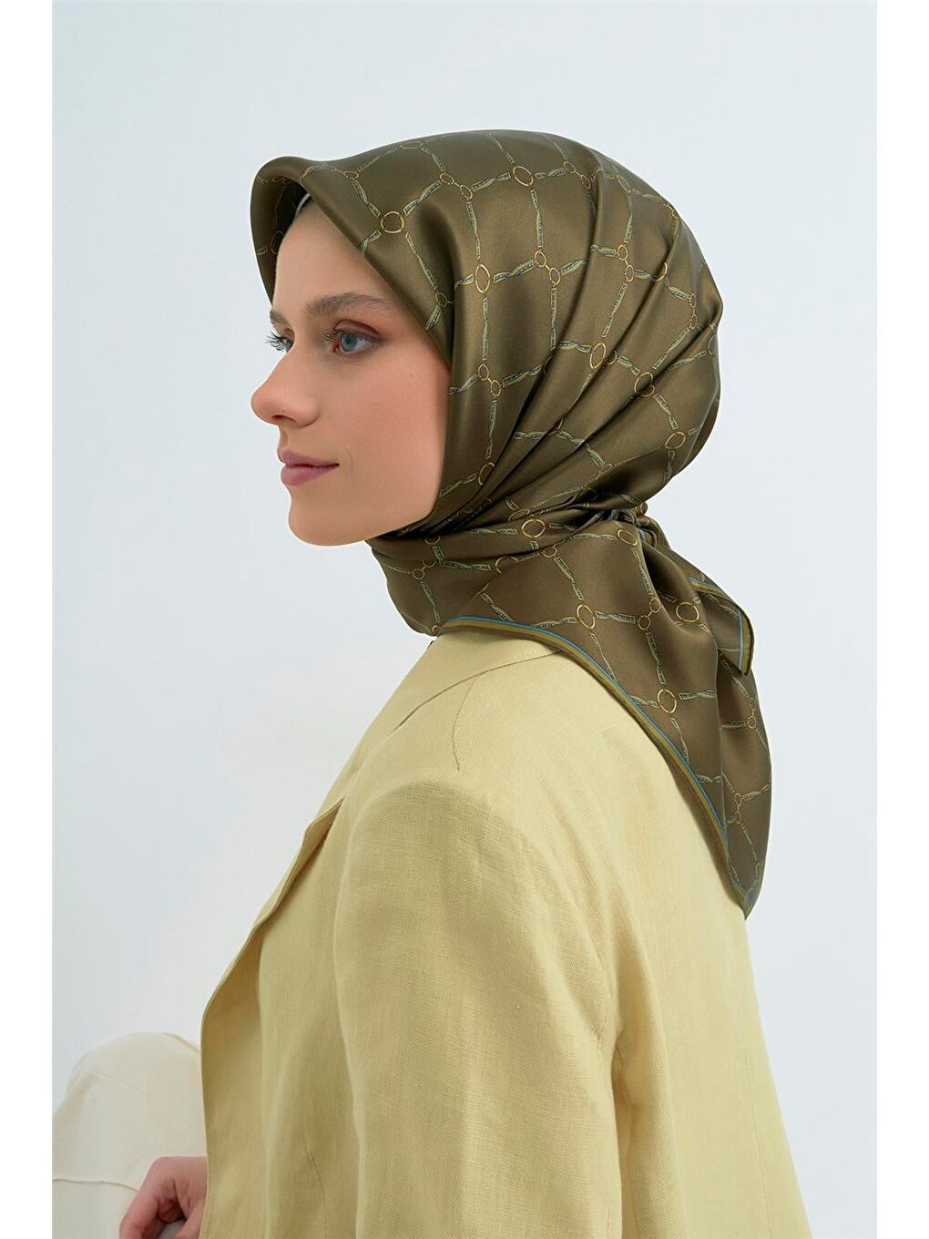 Haki Saf İpek Sura Eşarp 9538D 04-2