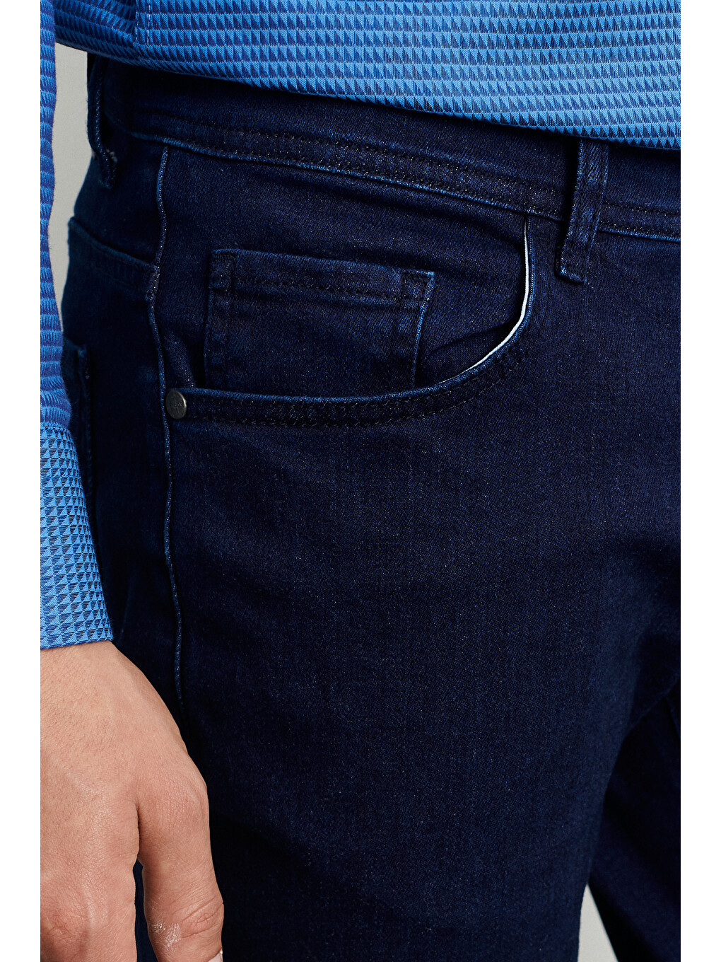 Erkek İndigo Slim Fit Dar Kesim Magic Denim Esnek Jean Pantolon-3