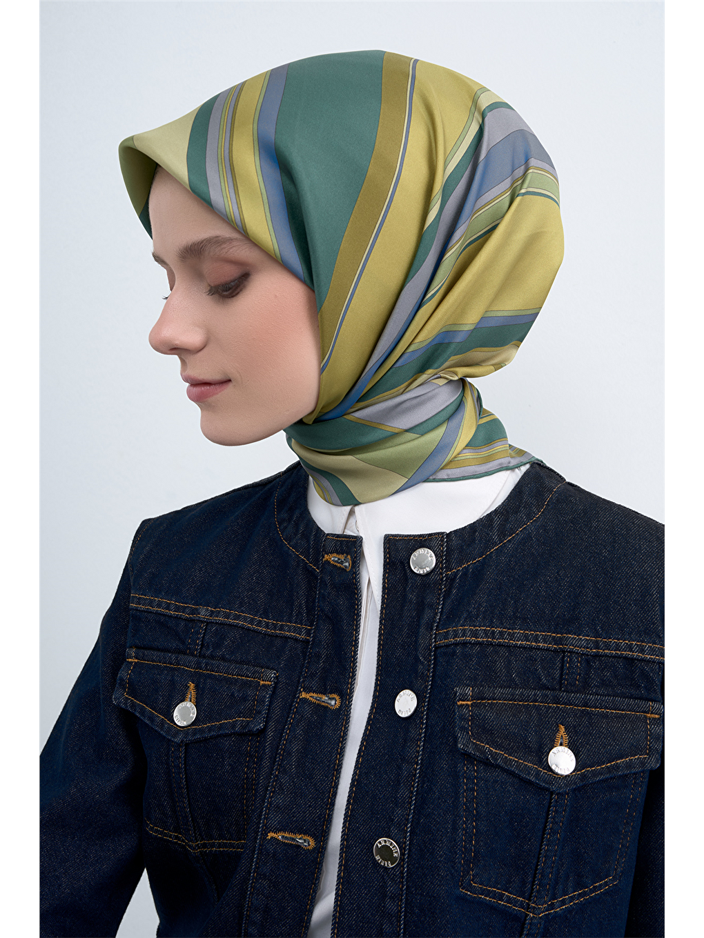 Yeşil Saf İpek Twill Eşarp 9514D 54-3