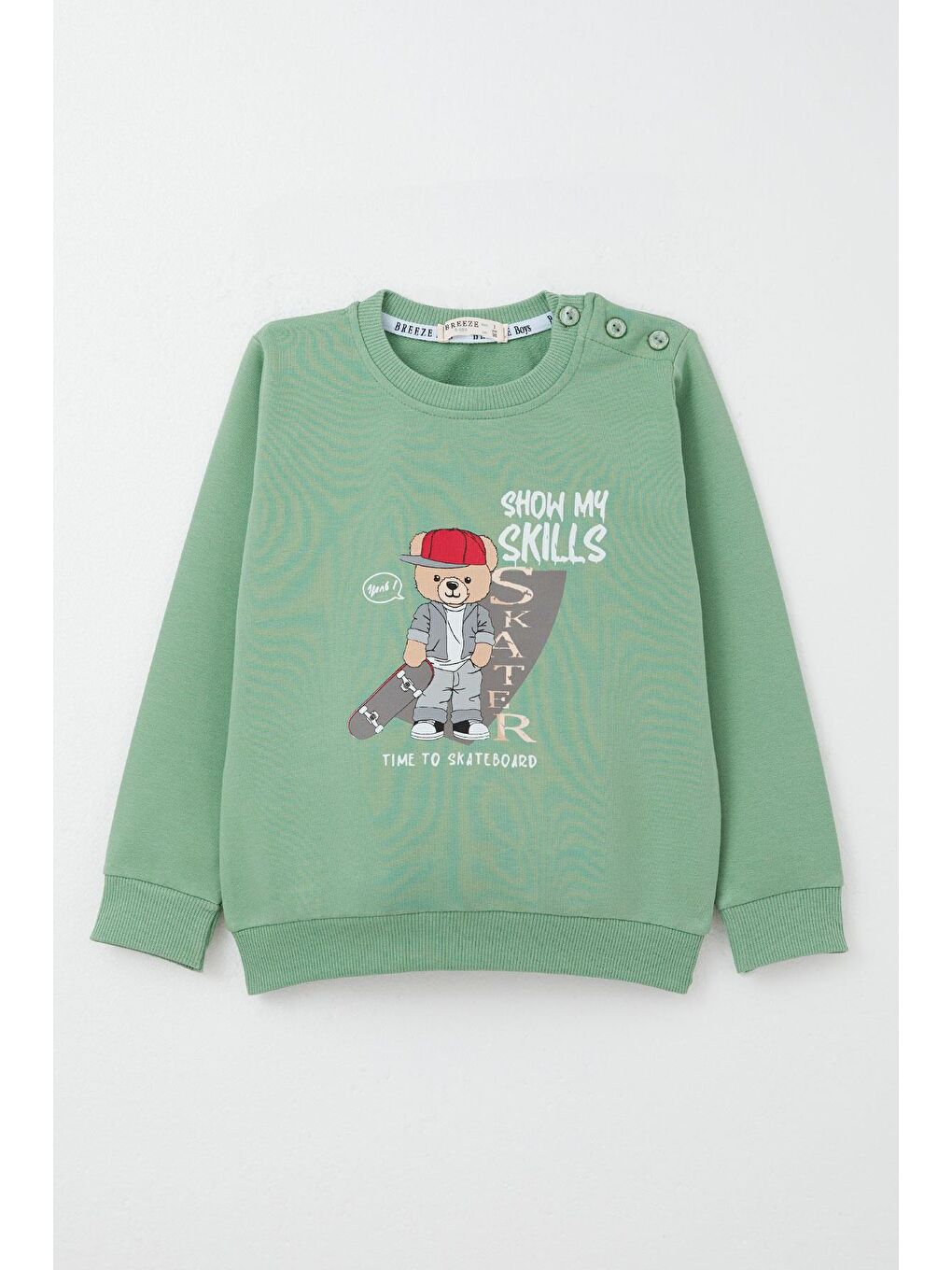Erkek Çocuk Eşofman Takım Kaykaycı Sevimli Ayıcık Baskılı Mint Yeşili (1-4 Yaş)-1