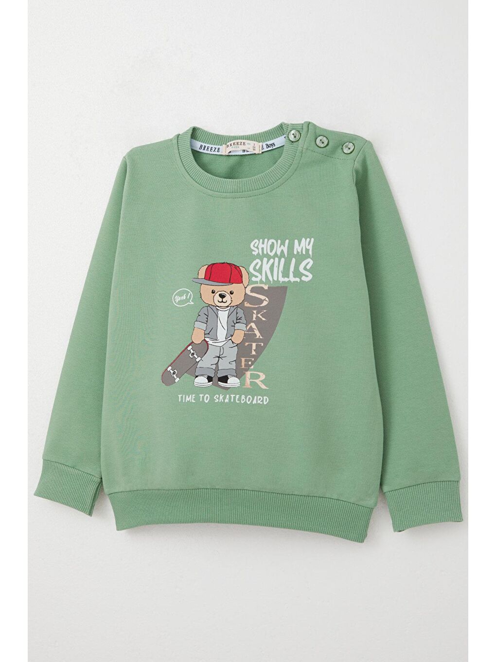 Erkek Çocuk Eşofman Takım Kaykaycı Sevimli Ayıcık Baskılı Mint Yeşili (1-4 Yaş)-5