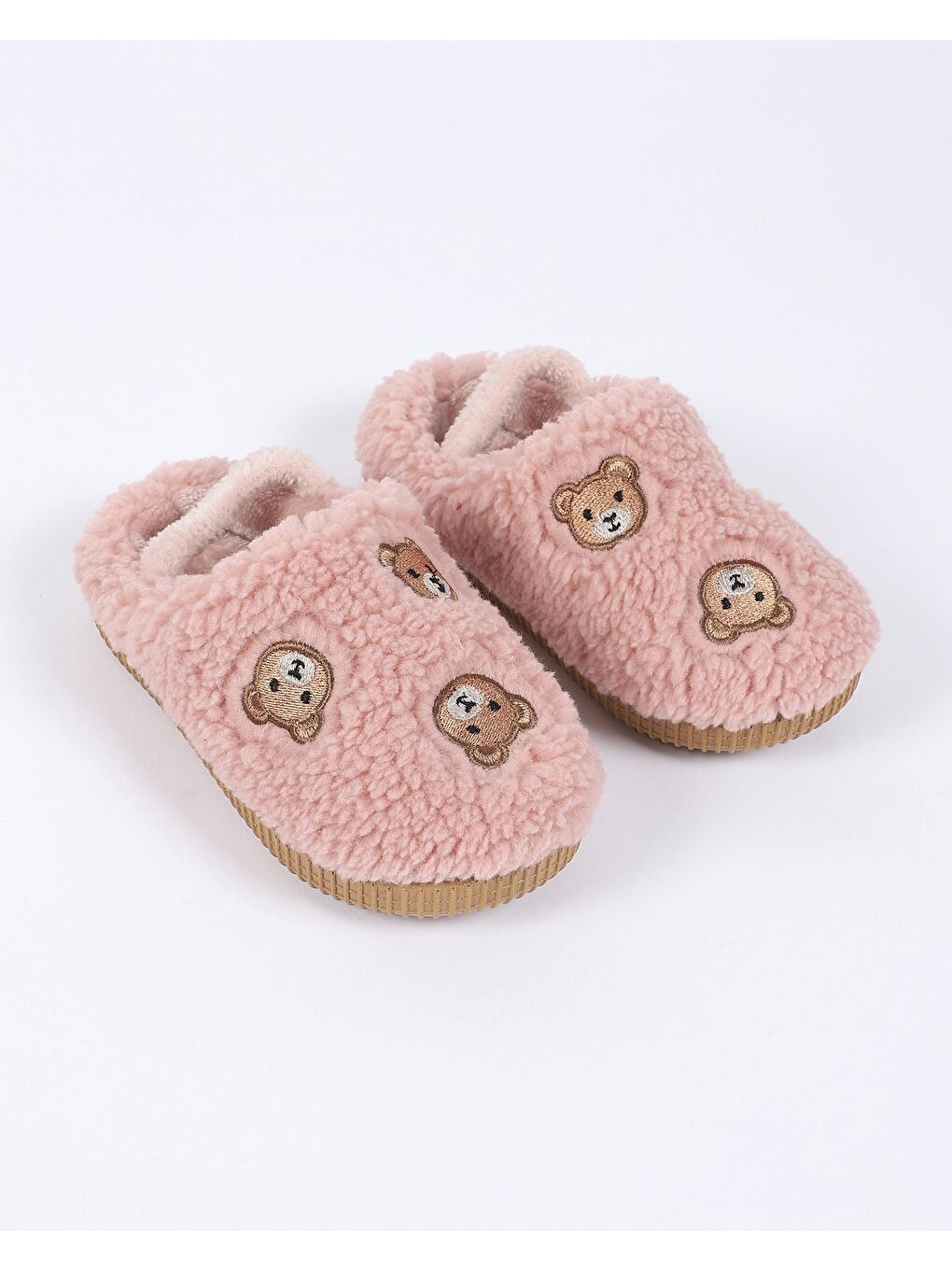 Pembe Çocuk Ayıcık Nakış Desenli Ev Ayakkabısı - BEARMOOD