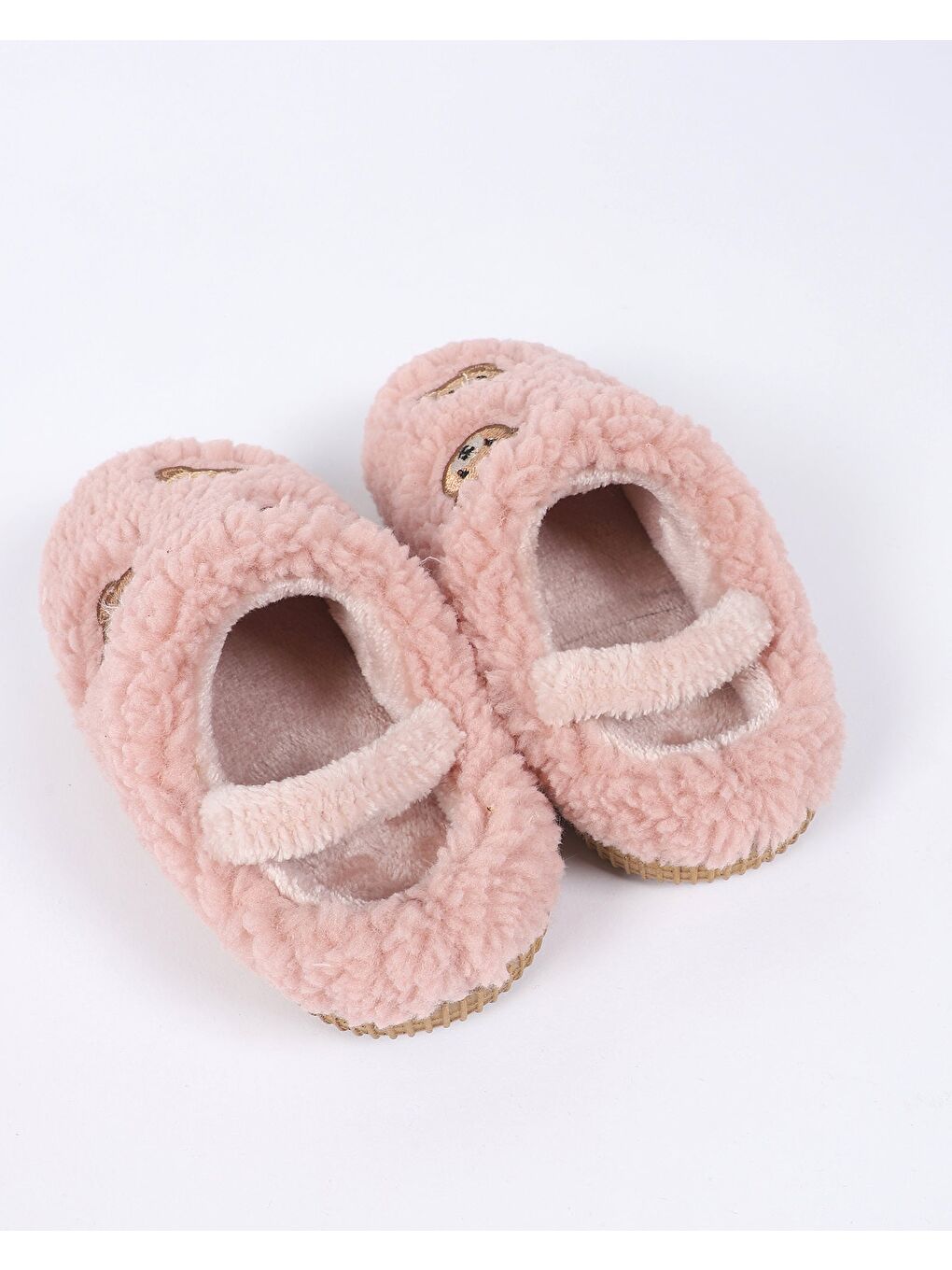 Pembe Çocuk Ayıcık Nakış Desenli Ev Ayakkabısı - BEARMOOD-1